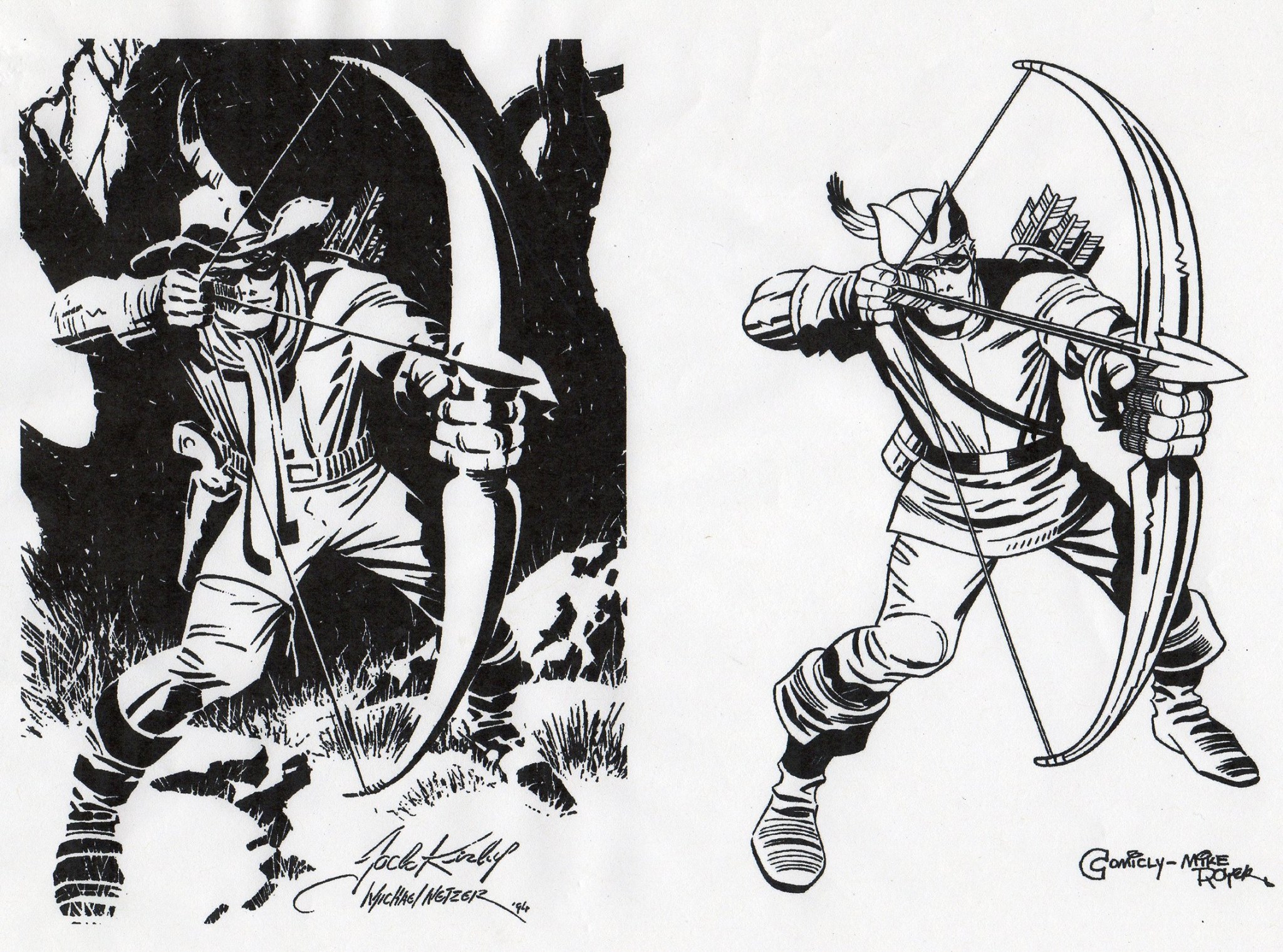 Bullseye by Jack Kirby next to Green Arrow by Mike Royer.