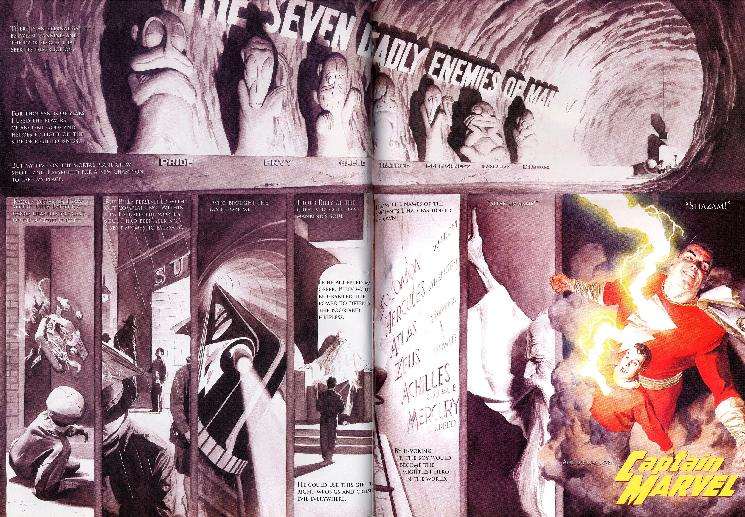 JLA: Secret Origins (2002) Captain Marvel, written by Paul Dini with art by Alex Ross.