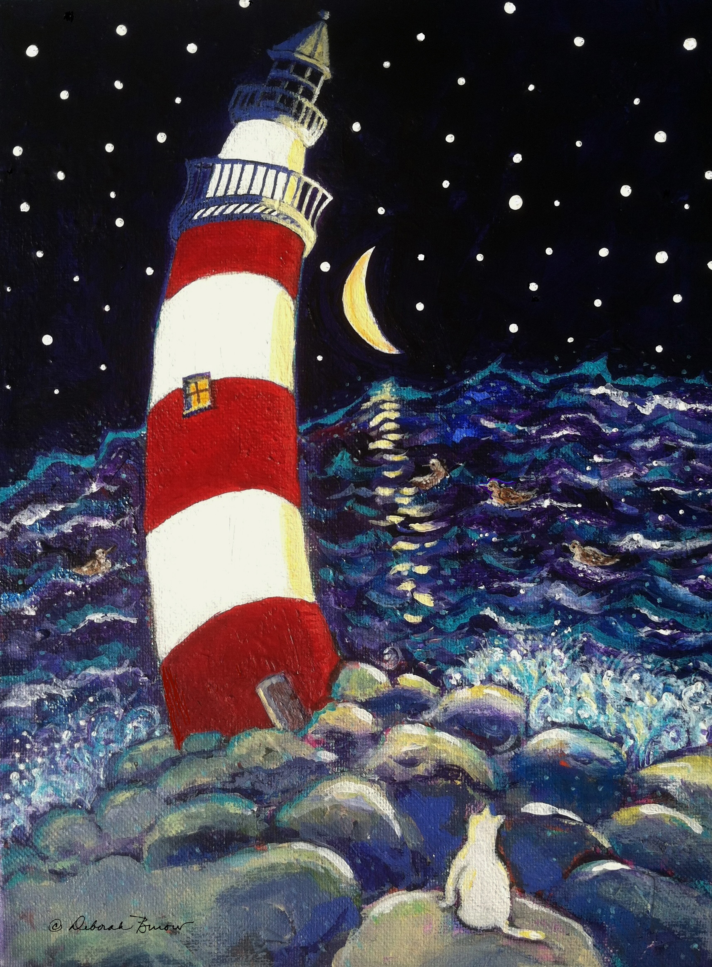 Tipsy Lighthouse with White Cat