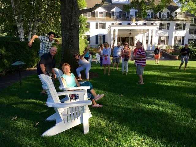 I was looking for a serene pic of me alone on the lawn outside the inn, and you can see what happened. Great group!