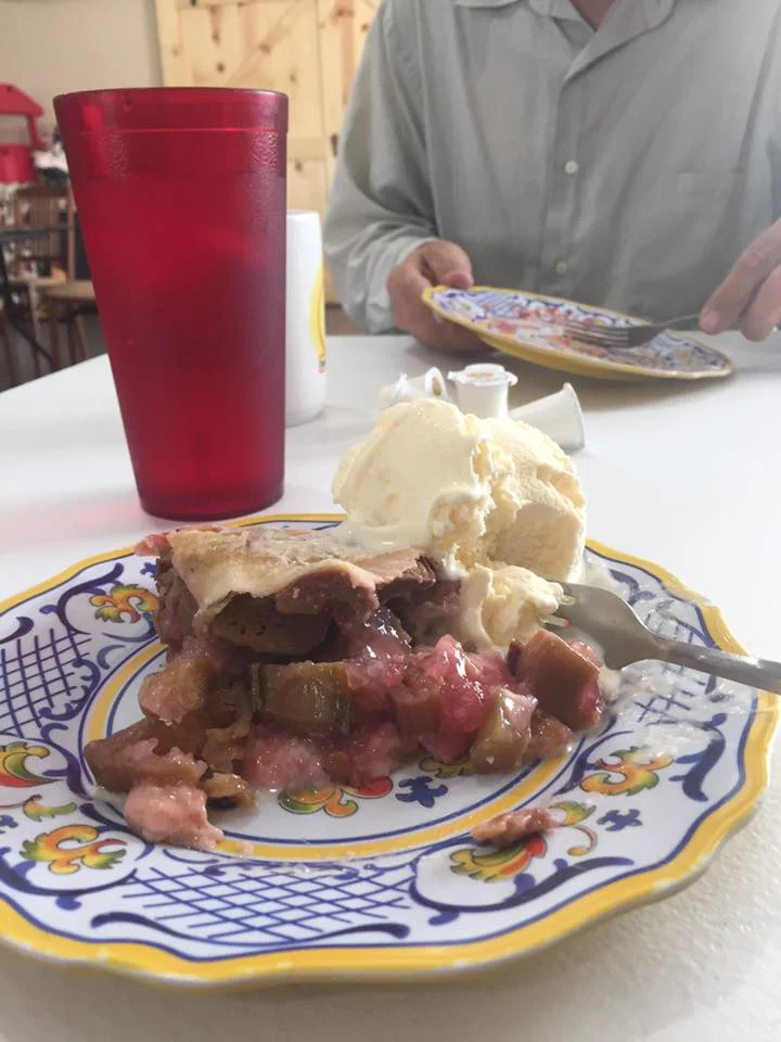 Note Dave was already finishing his pie and I had eaten one bite. Rhubarb pie, yum.