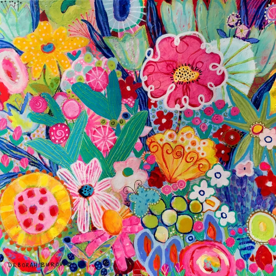 "GARDEN OLI0" Final art after layers and layers of color and shapes. CLICK HERE for more.