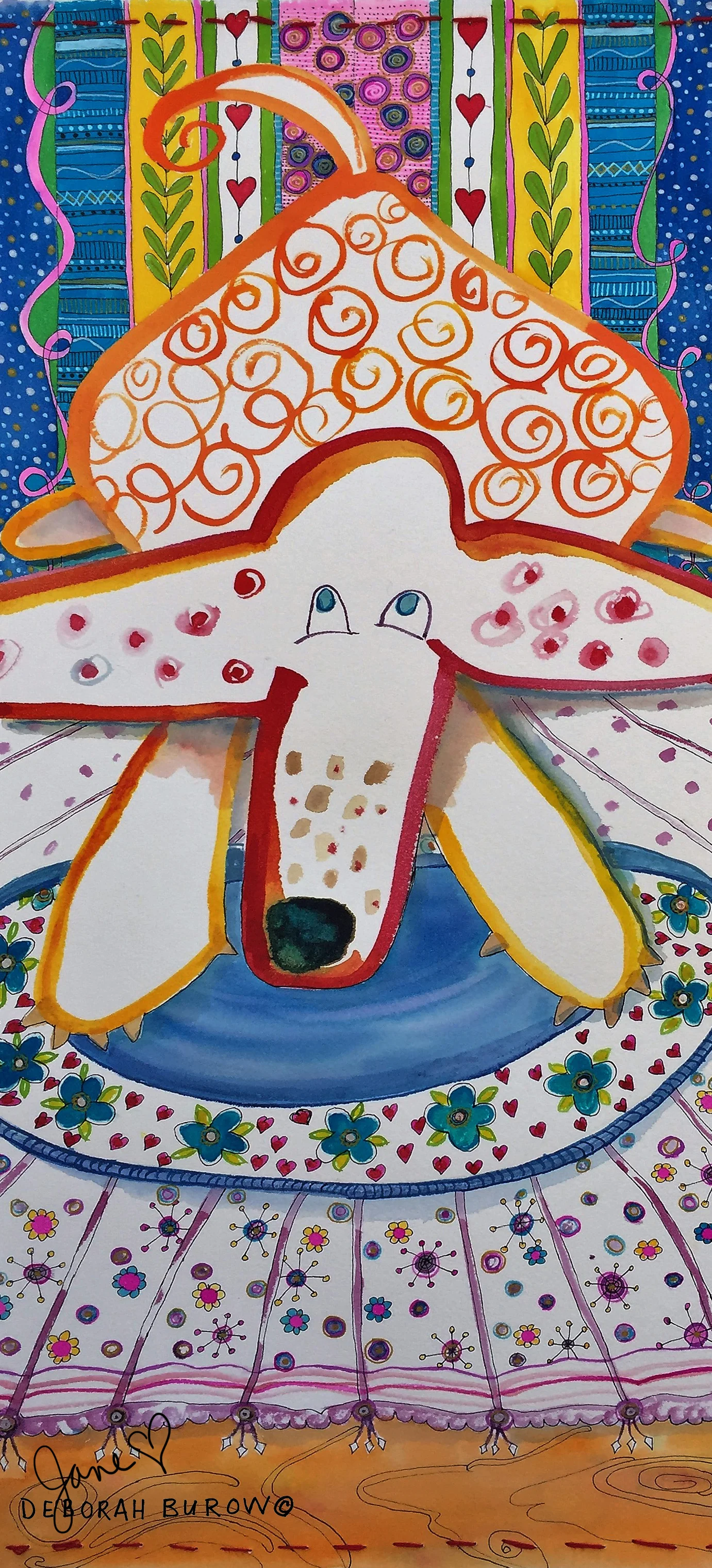 DOG ON RUG- TRIMMED WITH STITICHING- 10 X 22, w SIGS-SHOP ORIGINAL.jpg