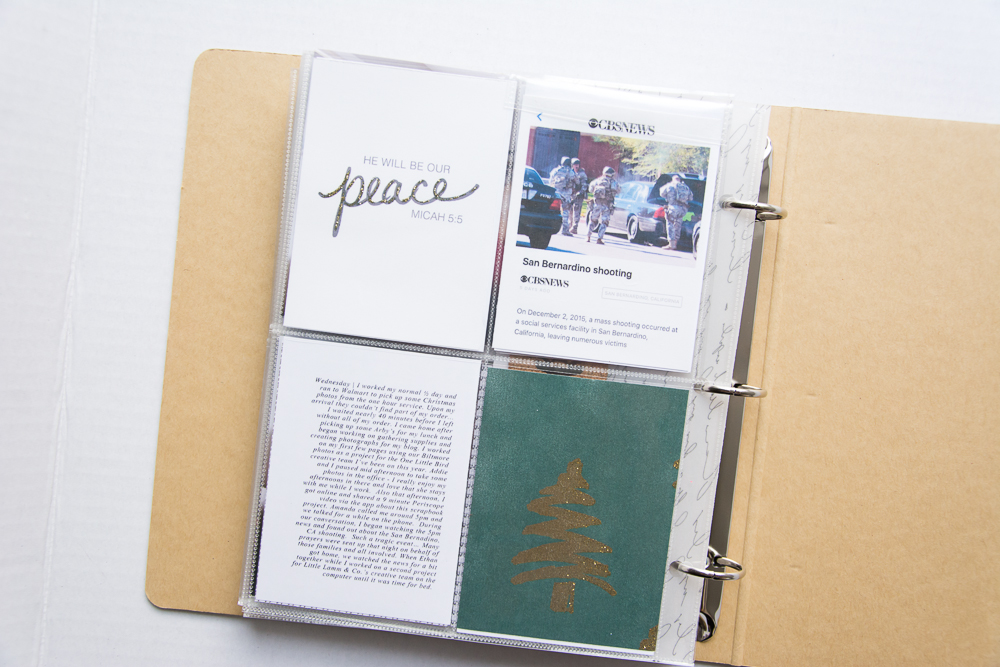  2015 December Daily® | A 6x8 Pocket Page Holiday pocket page scrapbook by Turquoise Avenue. Visit the post for a link to all products used!Peace journal card by Danielle Young Designs 