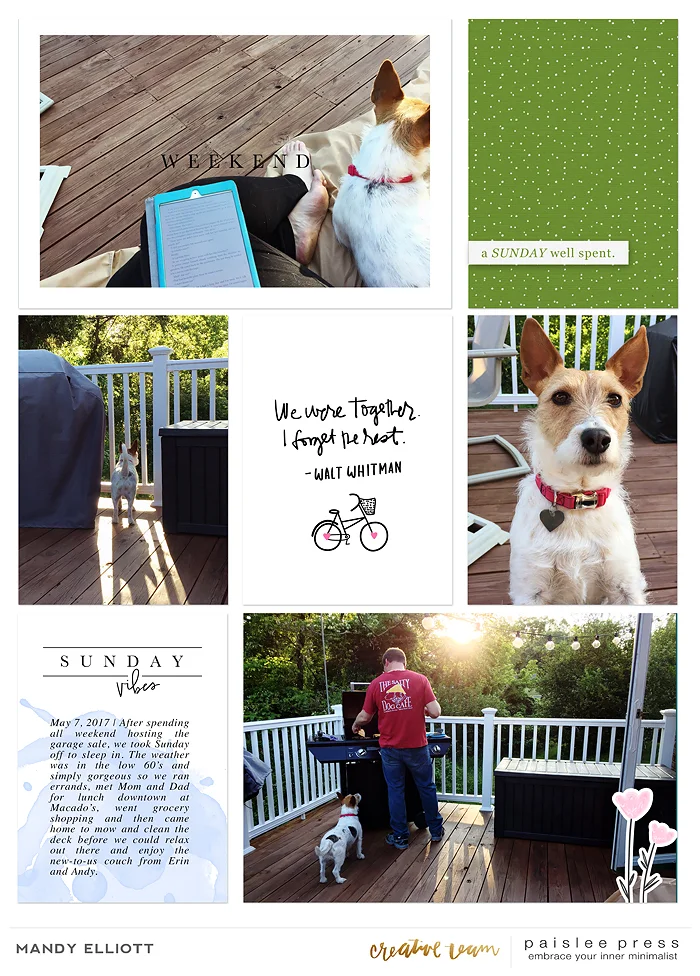 I love a digital 9x12 pocket page! The look is so clean and refreshing! In this layout, I'm using the Weekend Vibes collection from Paislee Press. 