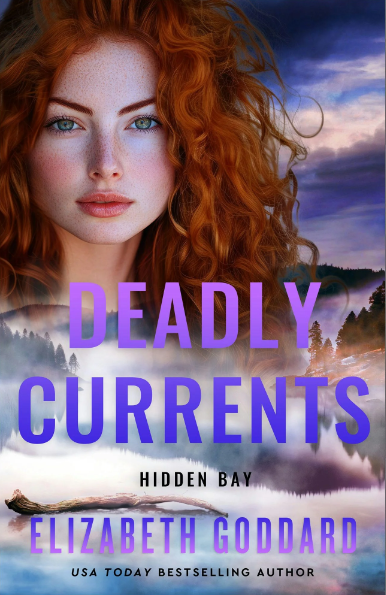 Cover Art Deadly Currents Author Elizabeth Goddard RedHaired woman Pacific Northwest Coastline purple gray