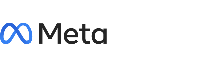 Meta logo with a stylized blue infinity symbol on a black background.