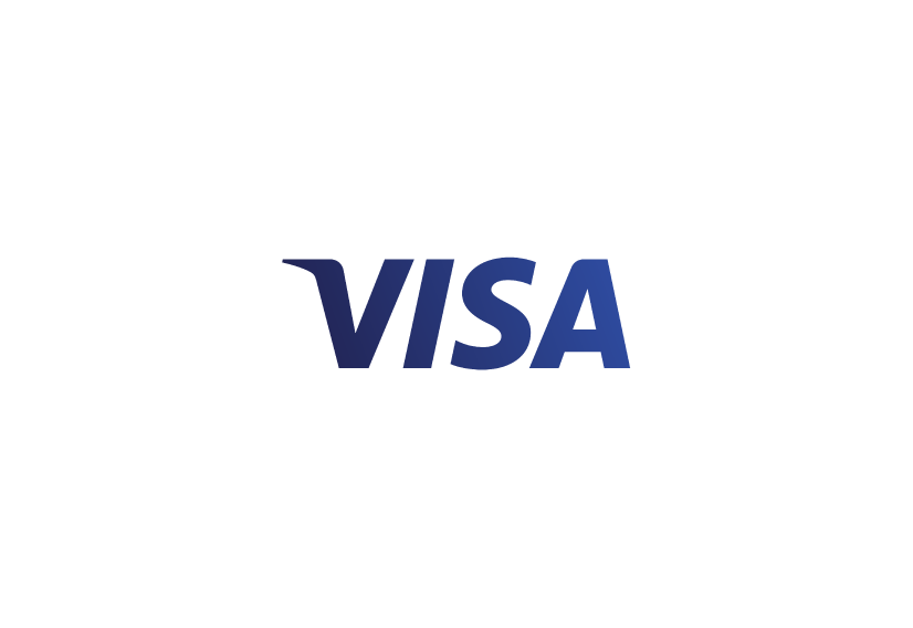 VISA logo in navy blue lettering on a black background.