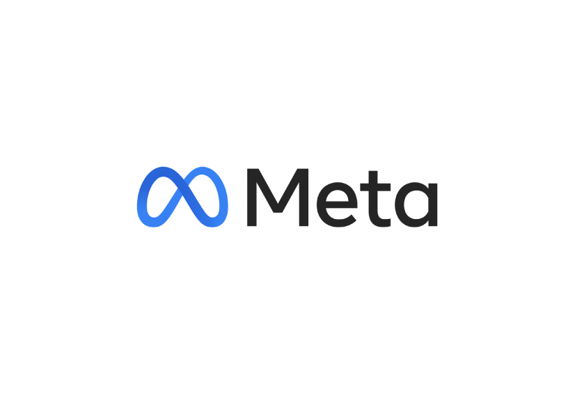 Facebook logo with a blue infinity symbol on a black background.