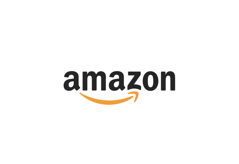 Amazon logo, featuring a black smile-like arrow pointing from the letter A to Z, on a black background.
