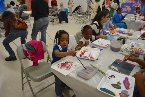 Painting in action from some of the participants present at Bromley Heath for Paint Jazz.