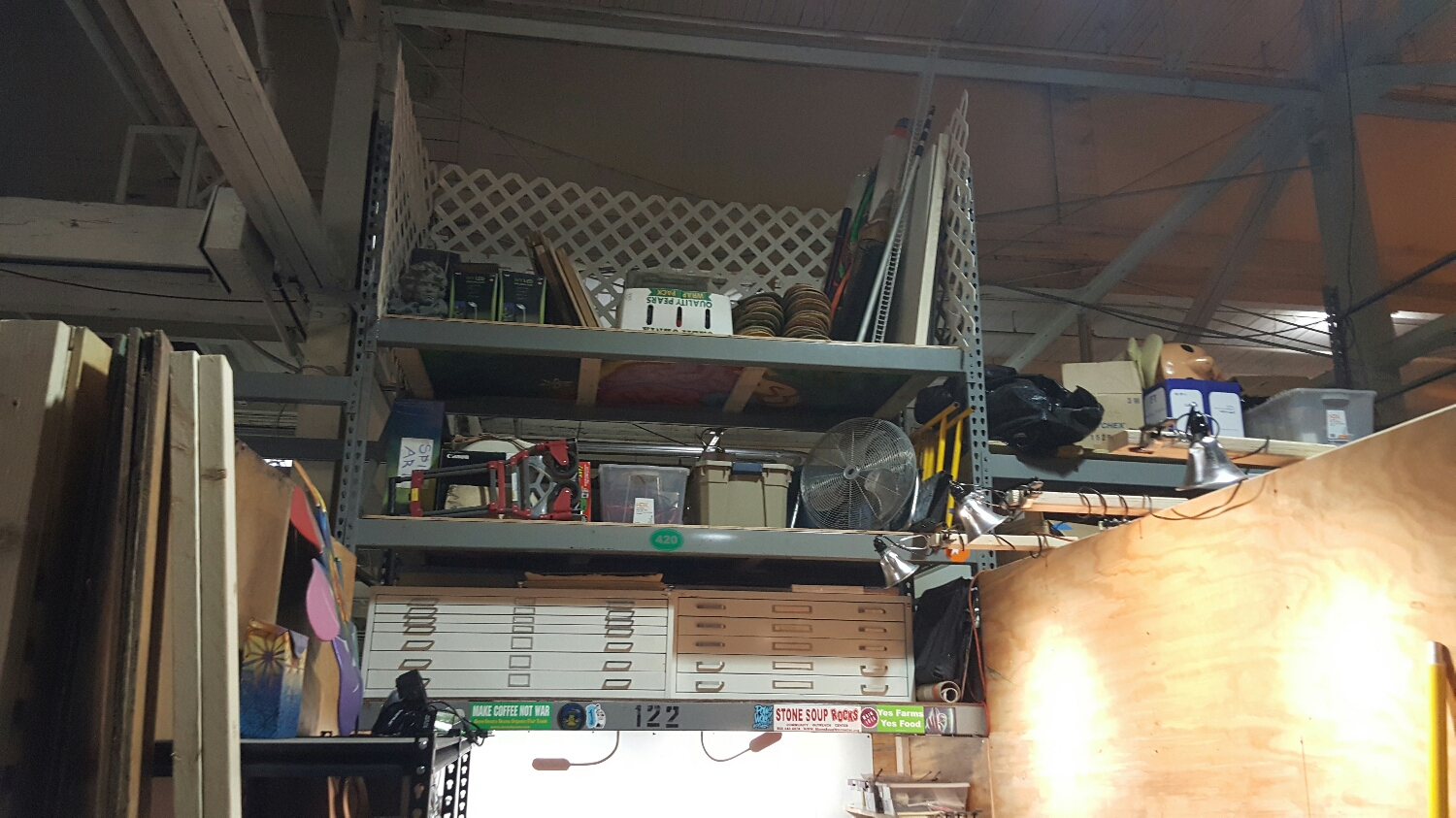 Palette rack for storage.