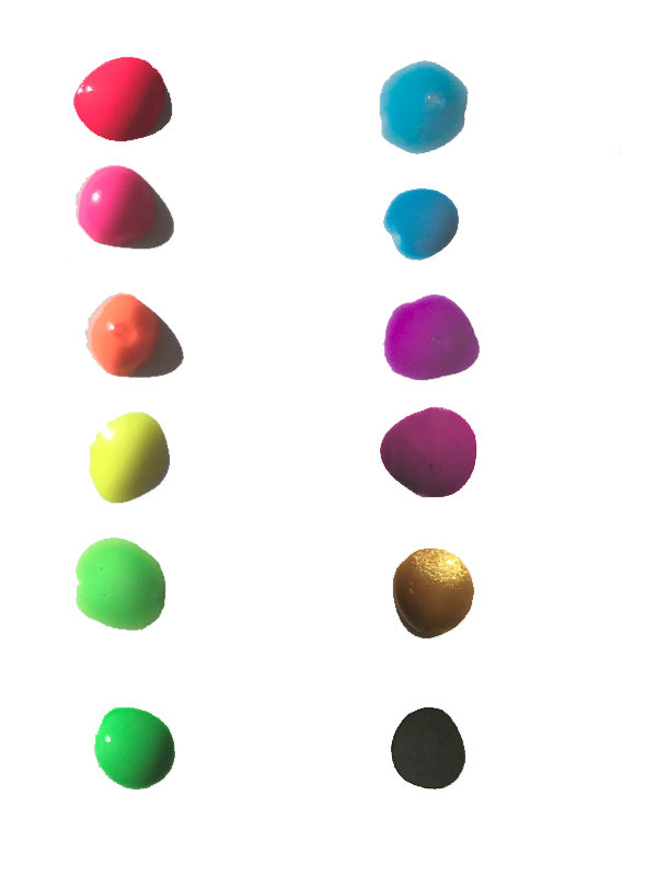 City colour dots- detail of colours: red, pink, orange, yellow, lime, green, water, blue, purple, wine, gold black