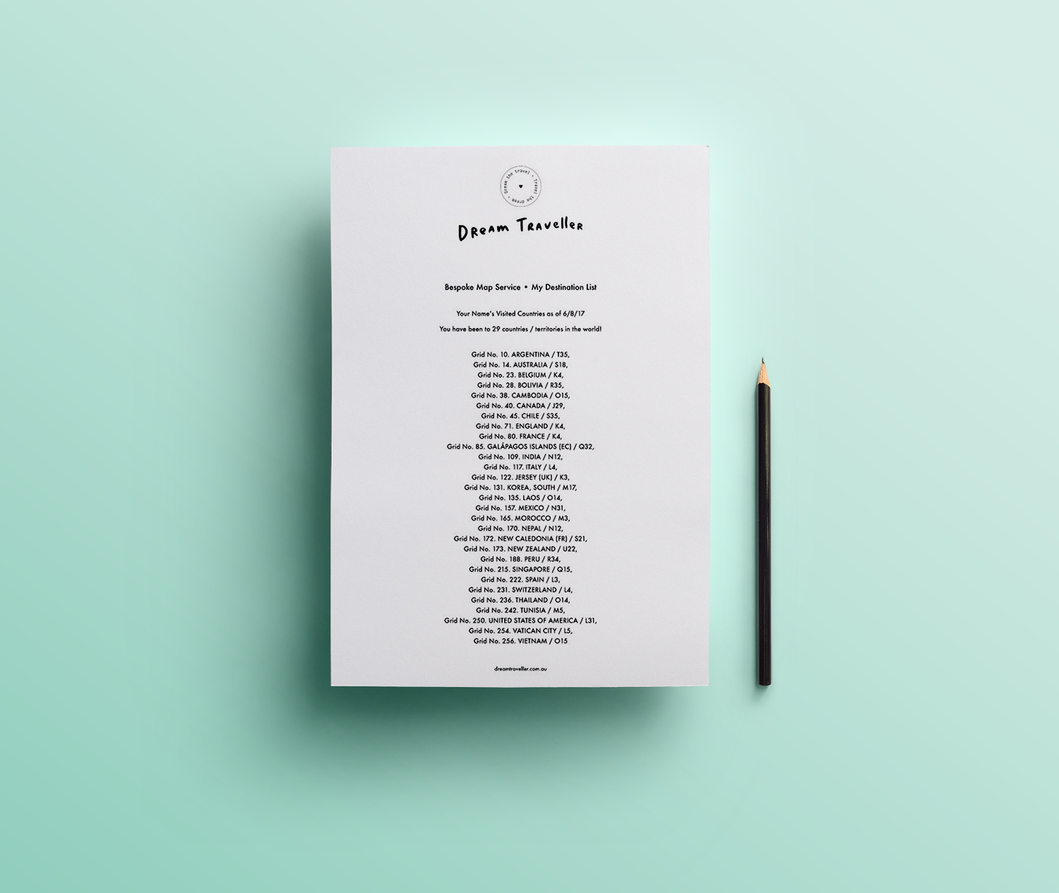 Your Destination List will be sent as a pdf to confirm your selected locations, as seen here.