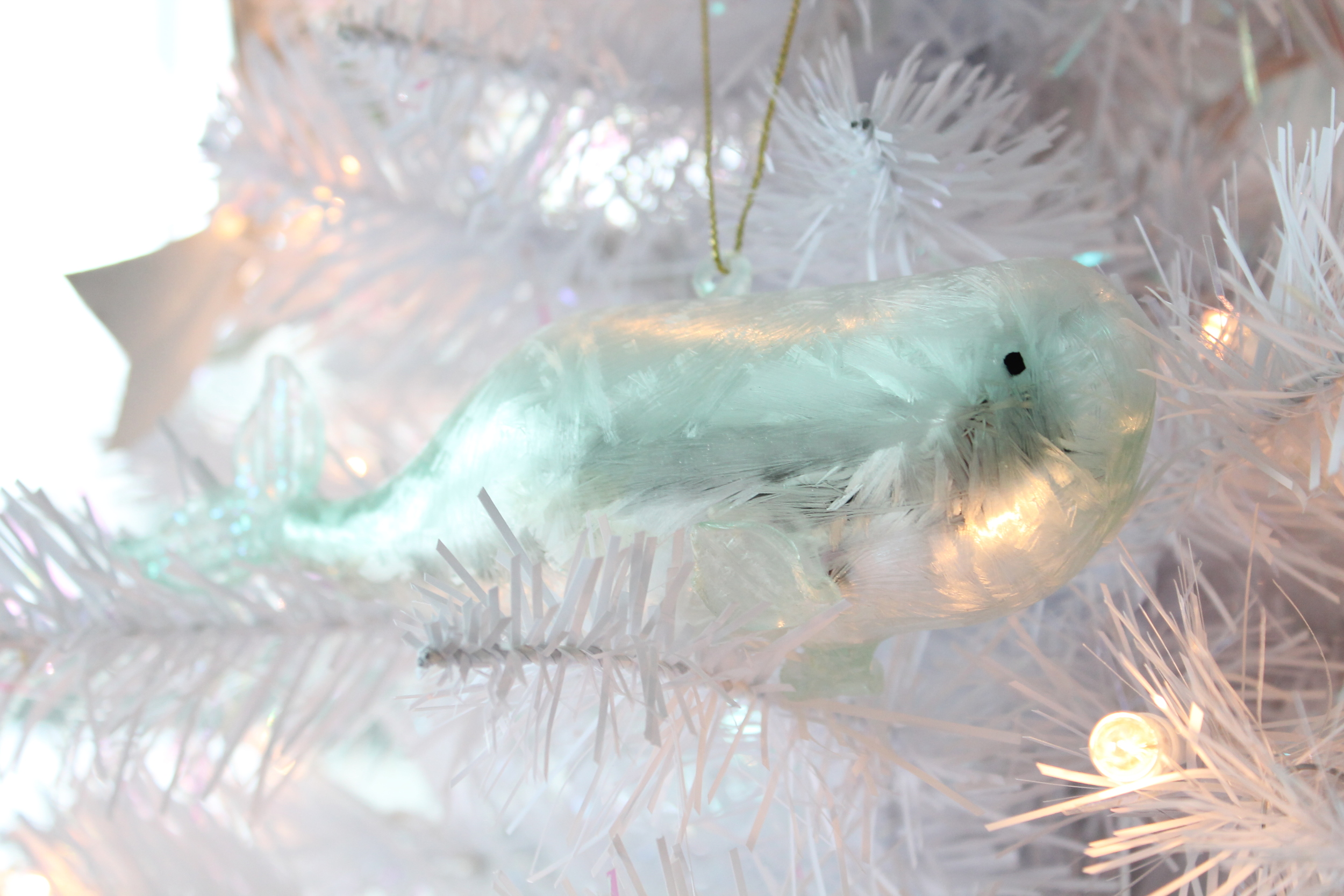 White Christmas Tree with Glass Aqua Whale