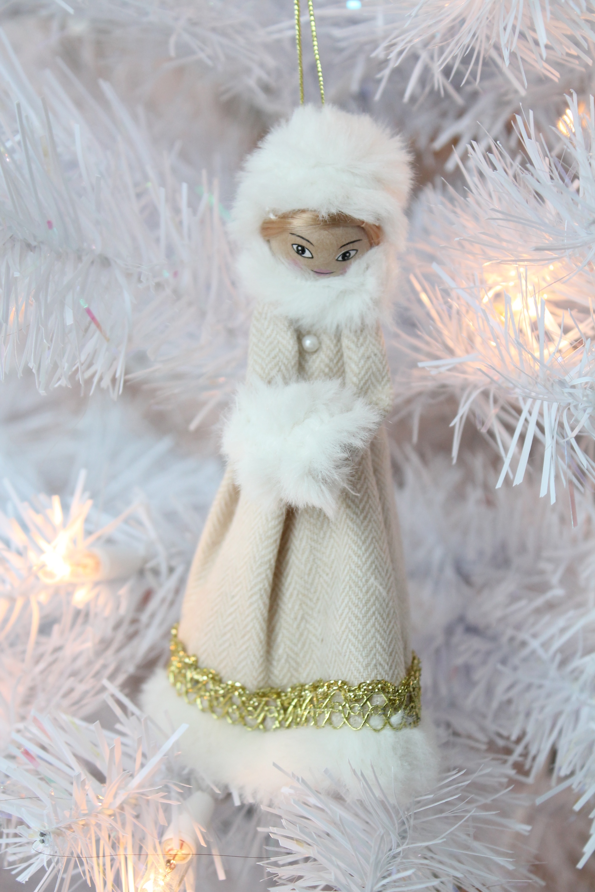 White Christmas Tree With Snow Gilr