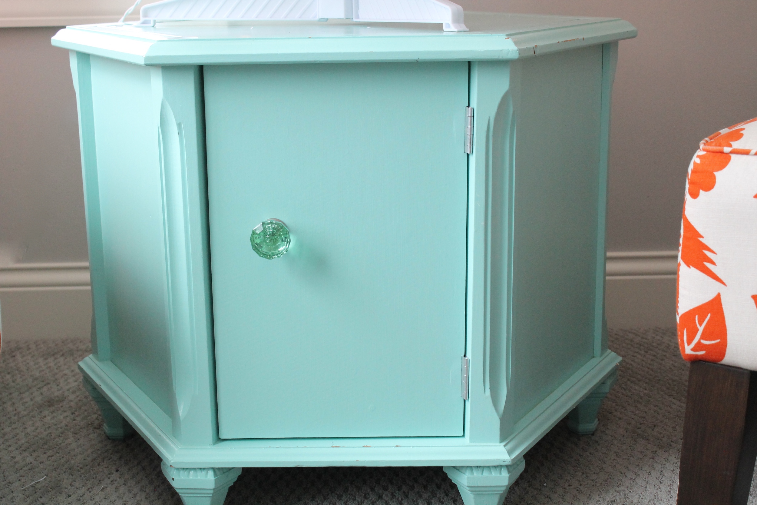 Painted Aqua Side Table Used as a Christmas Tree Stand