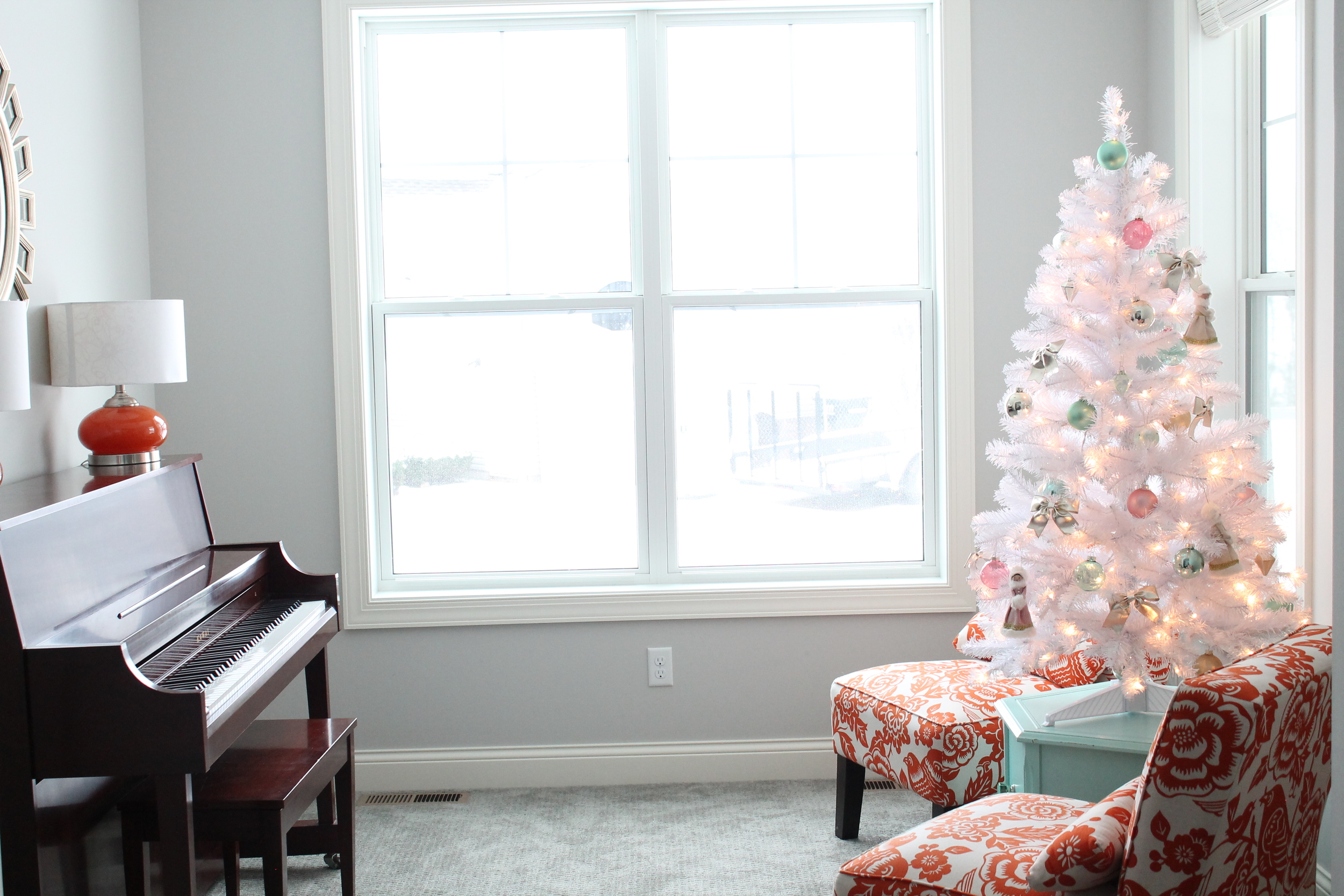Christmas Piano Room With White Christmas Tree