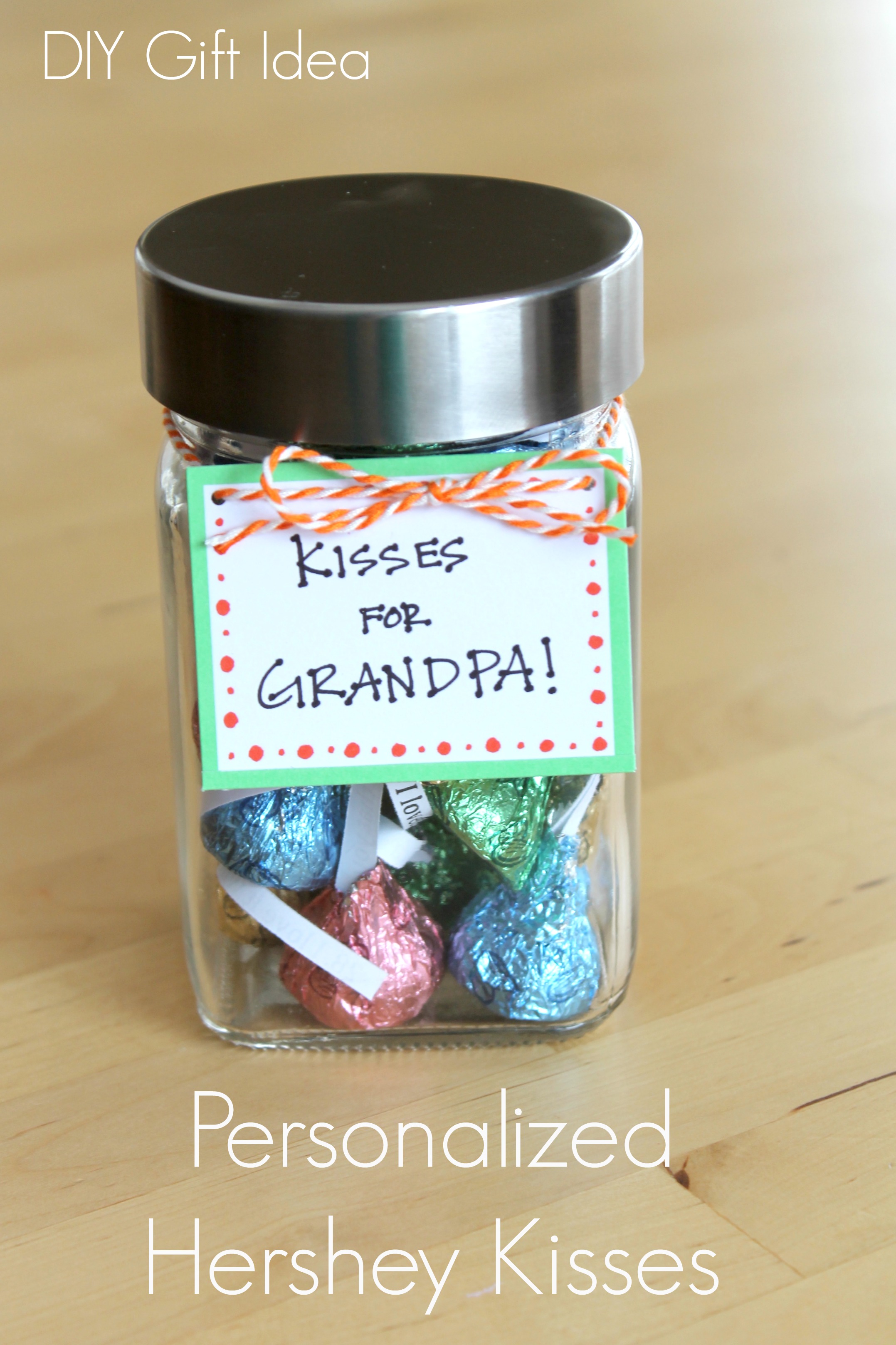 How do I love thee? Let me count the ways! Unwrap Hershey Kisses and replace the paper with a personalized little note. Fill an entire jar with all the reasons you love them. It is the perfect gift for Valentine's Day, Mother's Day or Father's Day.