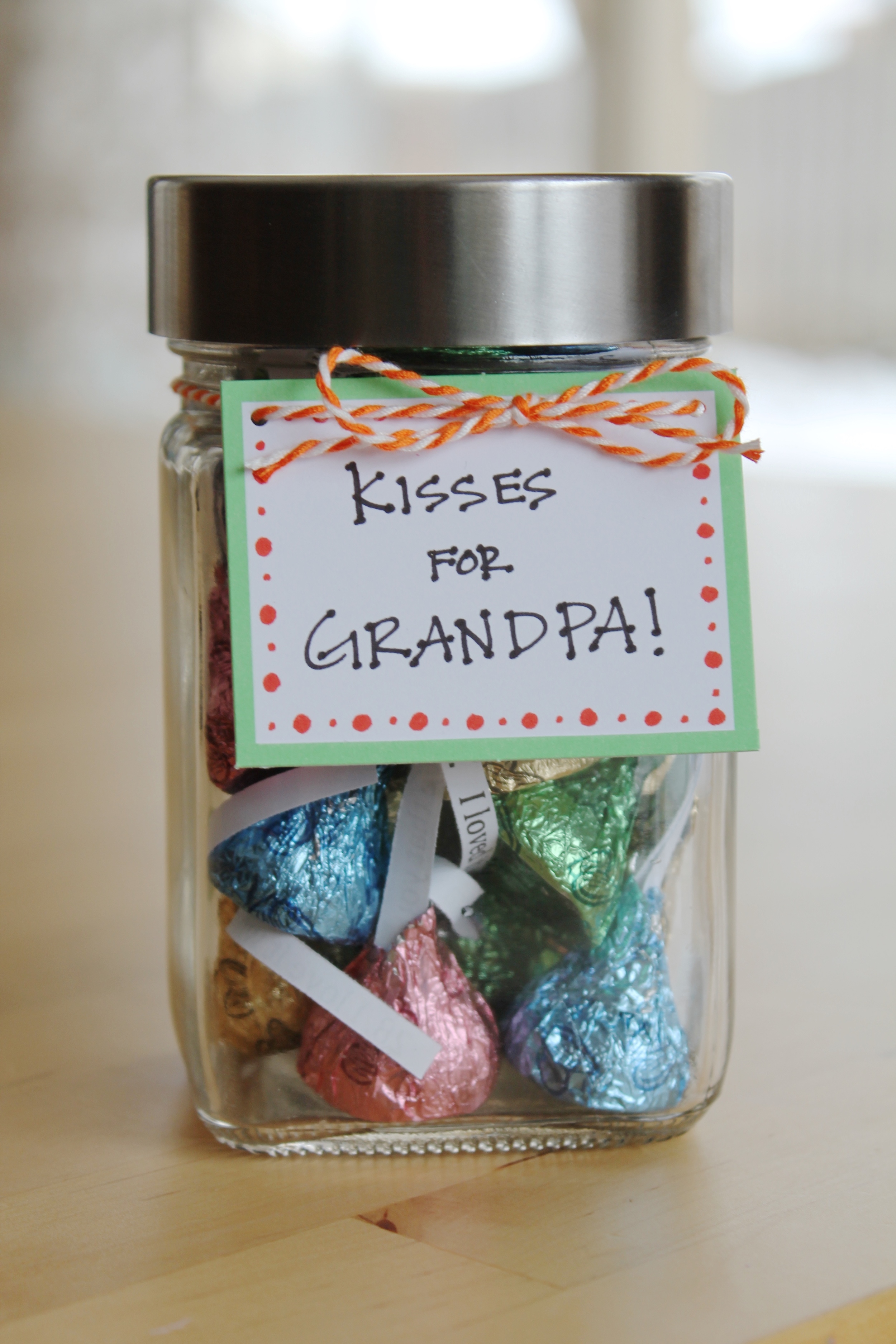 How do I love thee? Let me count the ways! Unwrap Hershey Kisses and replace the paper with a personalized little note. Fill an entire jar with all the reasons you love them. It is the perfect gift for Valentine's Day, Mother's Day or Father's Day.