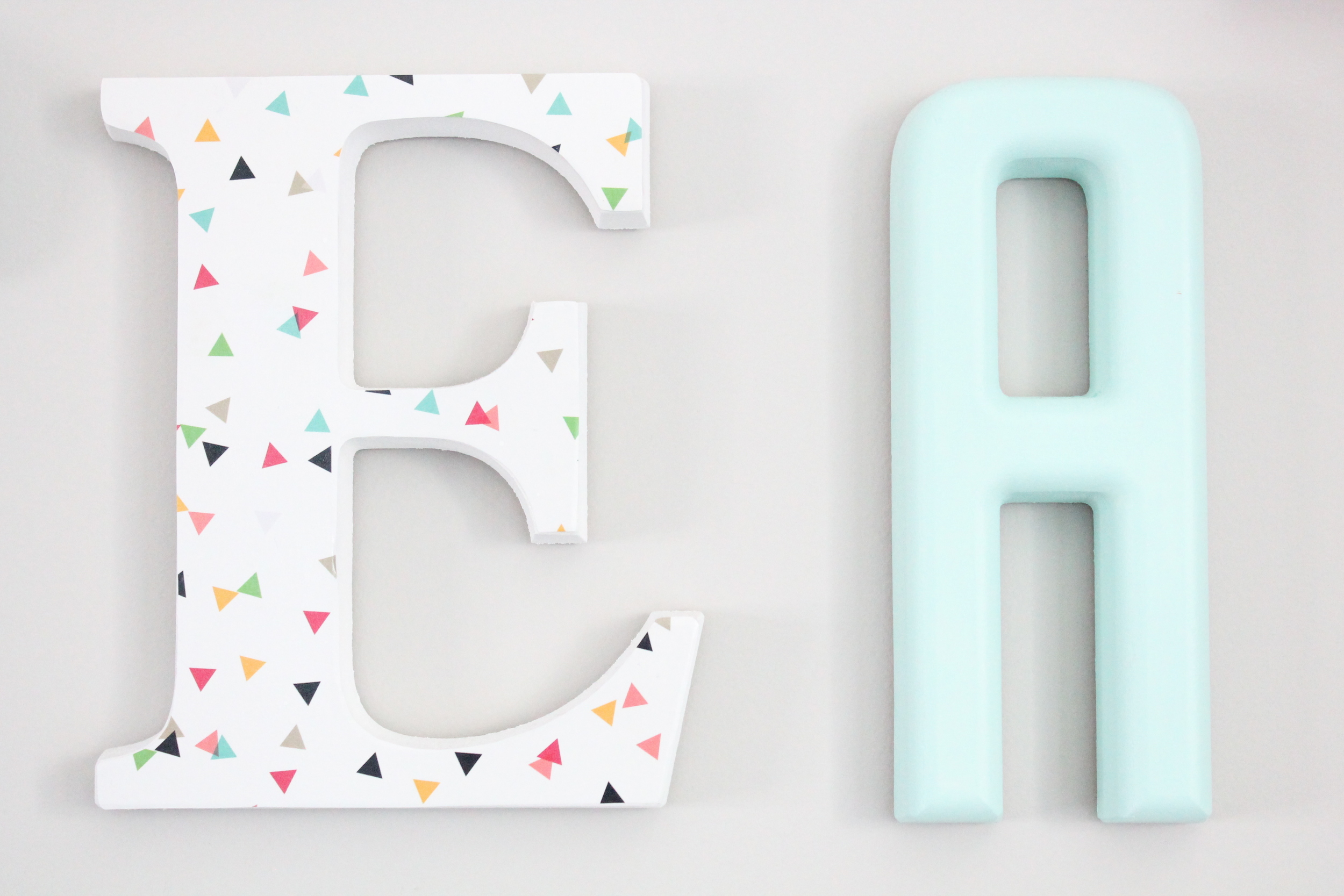 DIY letters painted and covered in scrapbook paper.