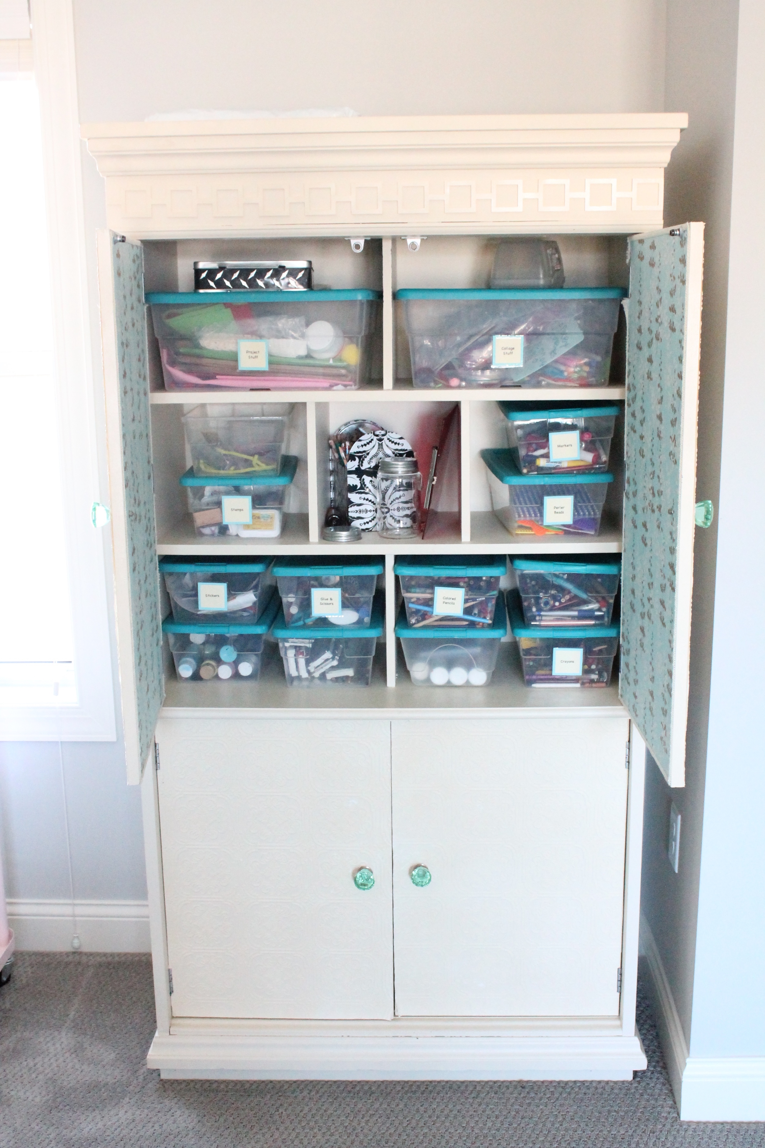 Craft cabinet for all the kids craft supplies.