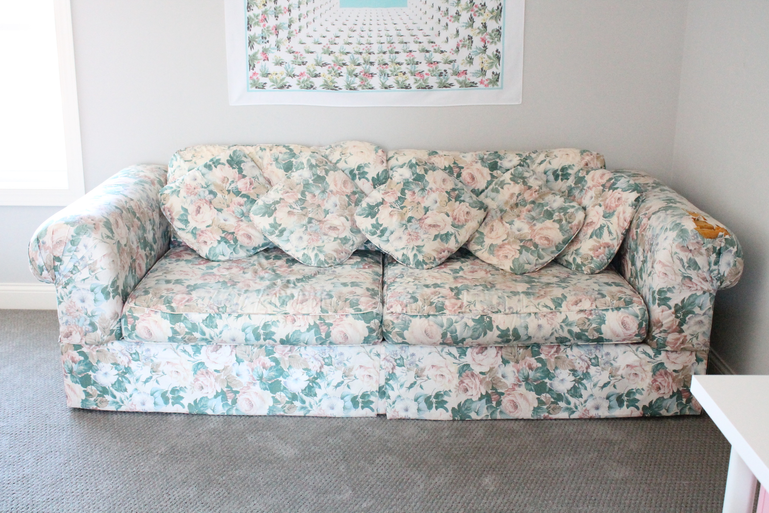 The most comfortable sofa in the world. In the family craft room.