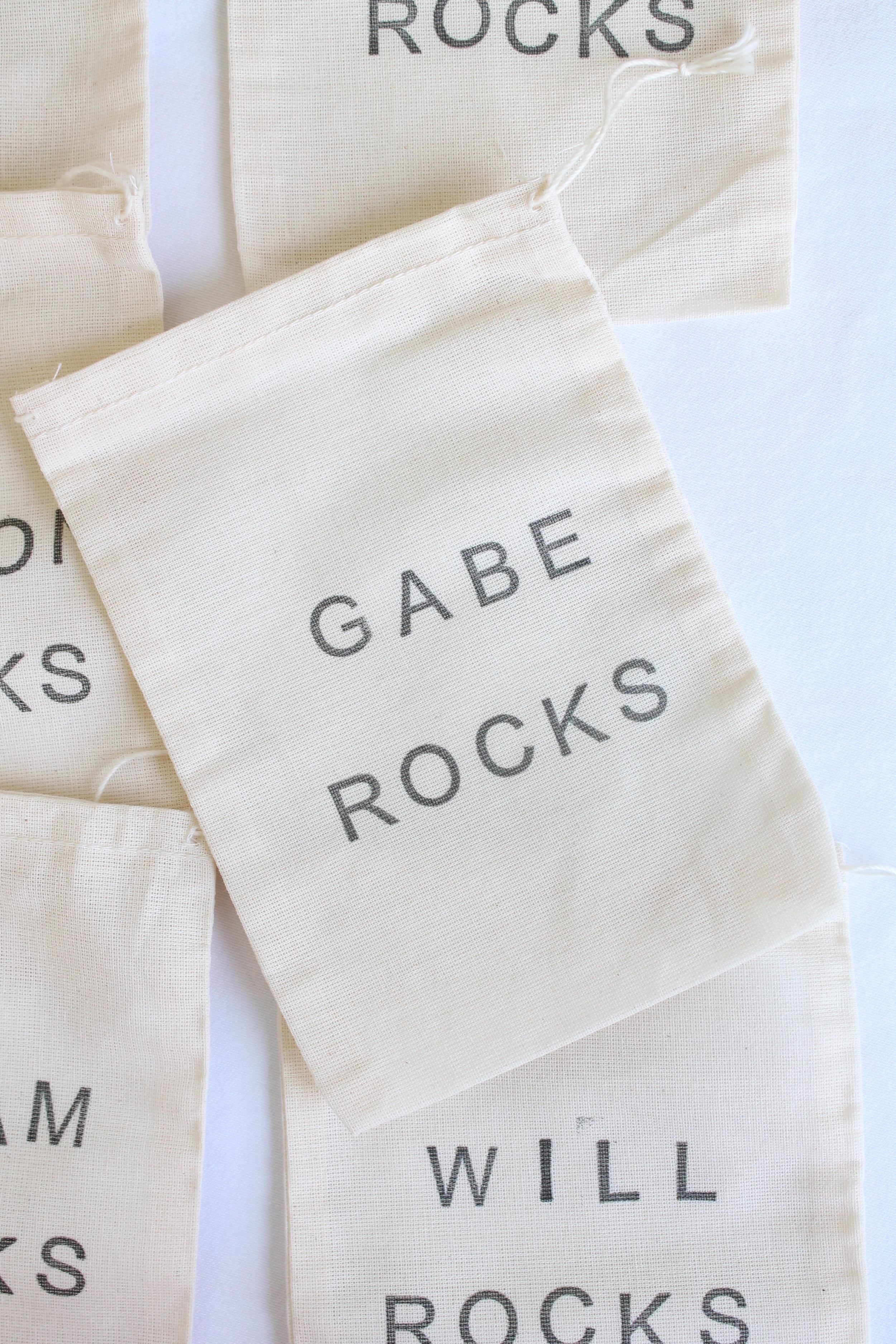 Little cloth bags for a birthday party. Can be stamped with whatever you like.