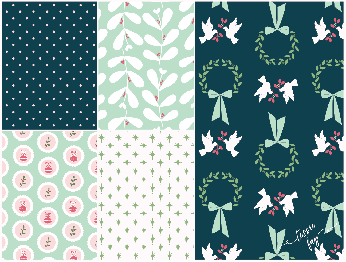 Retro Christmas Wrapping Paper Collection by Tessie Fay