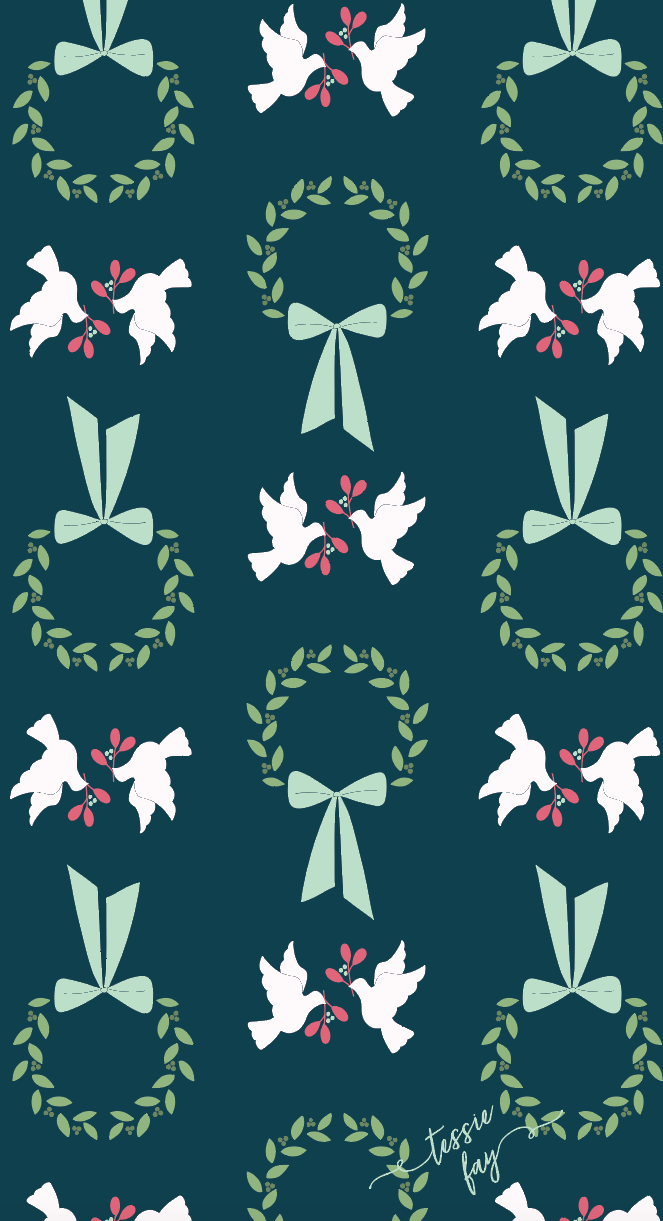 Wreath and Doves Wrapping Paper