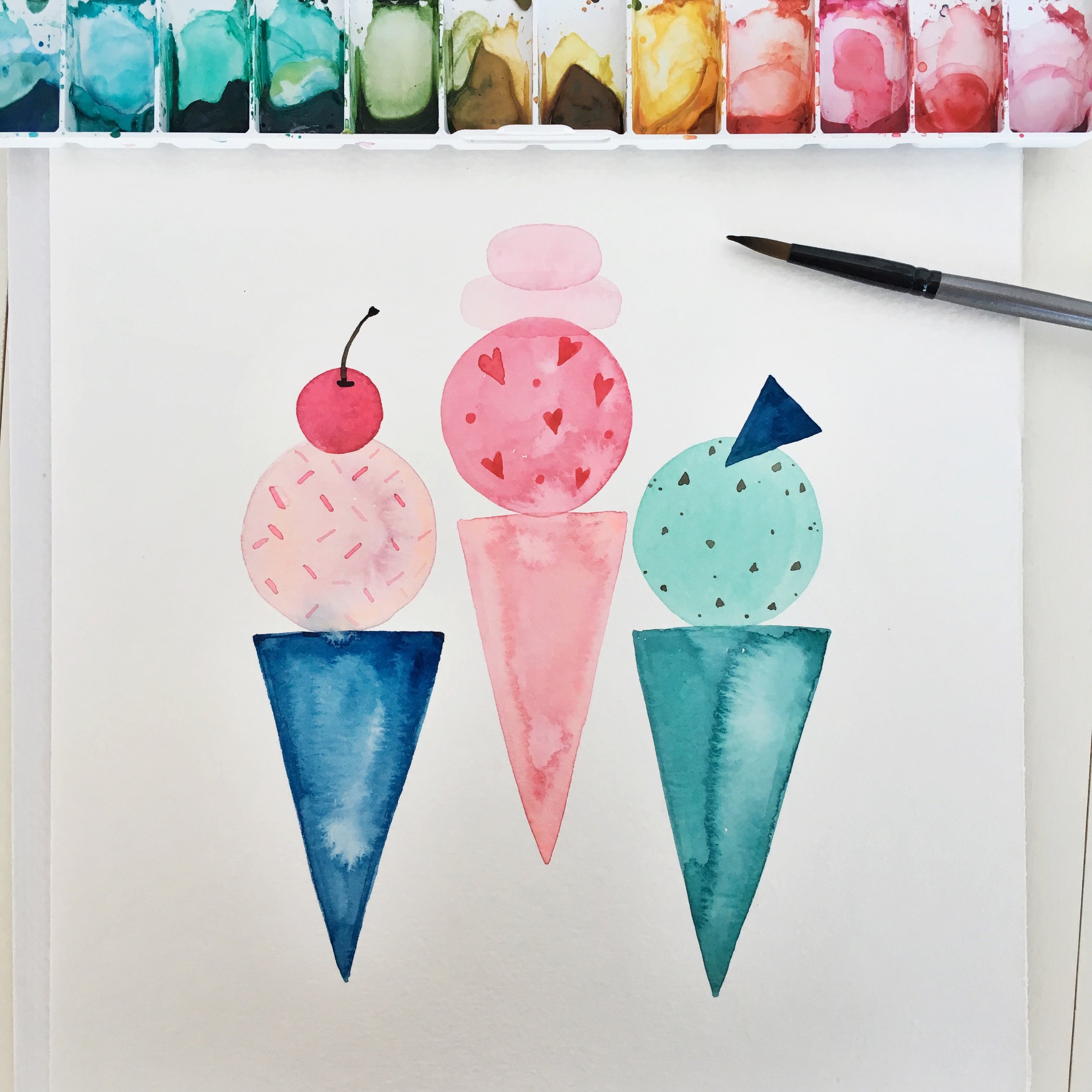 Ice Cream Watercolor by Tessie Fay