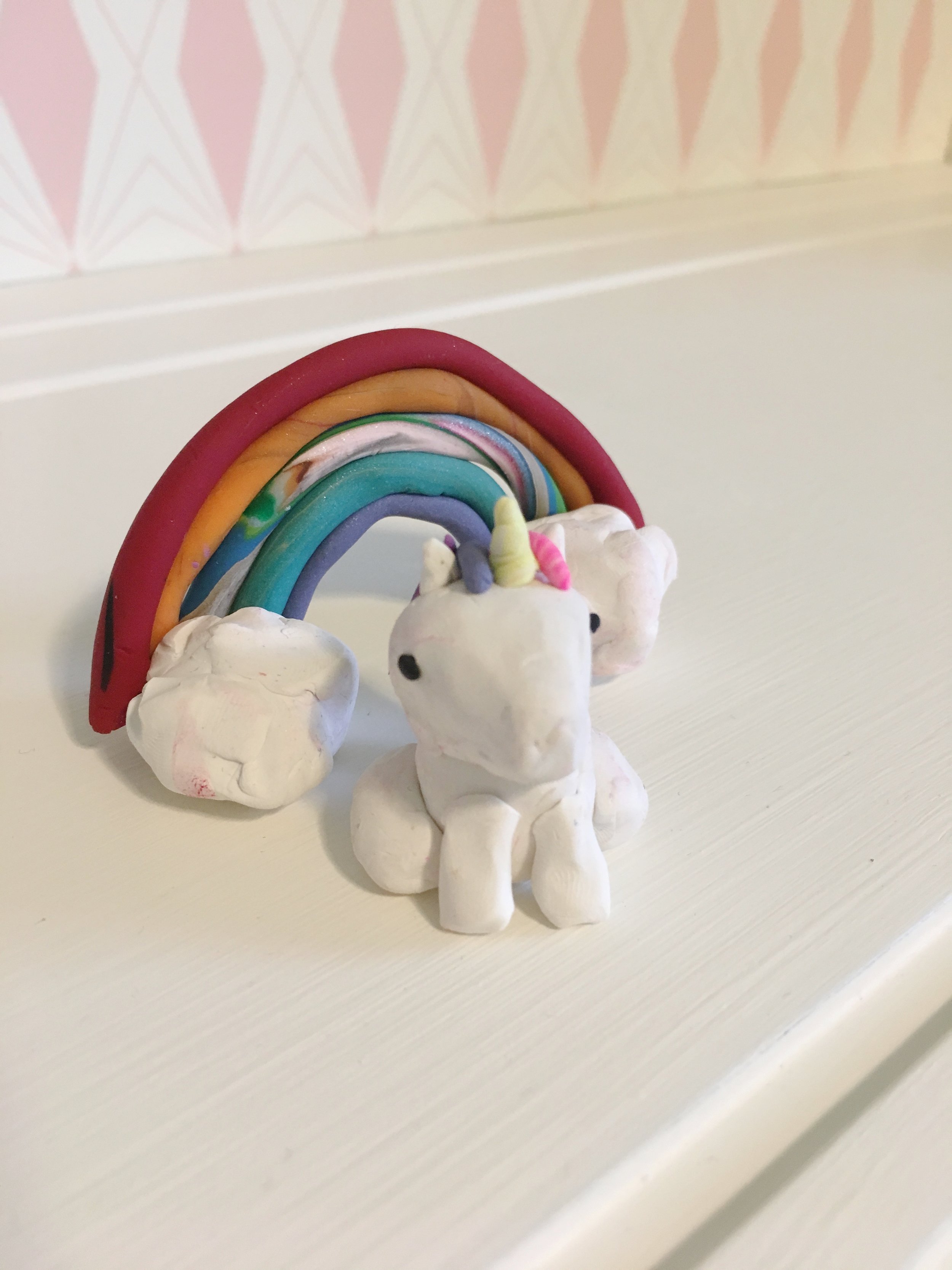 polymer clay unicorn and rainbow