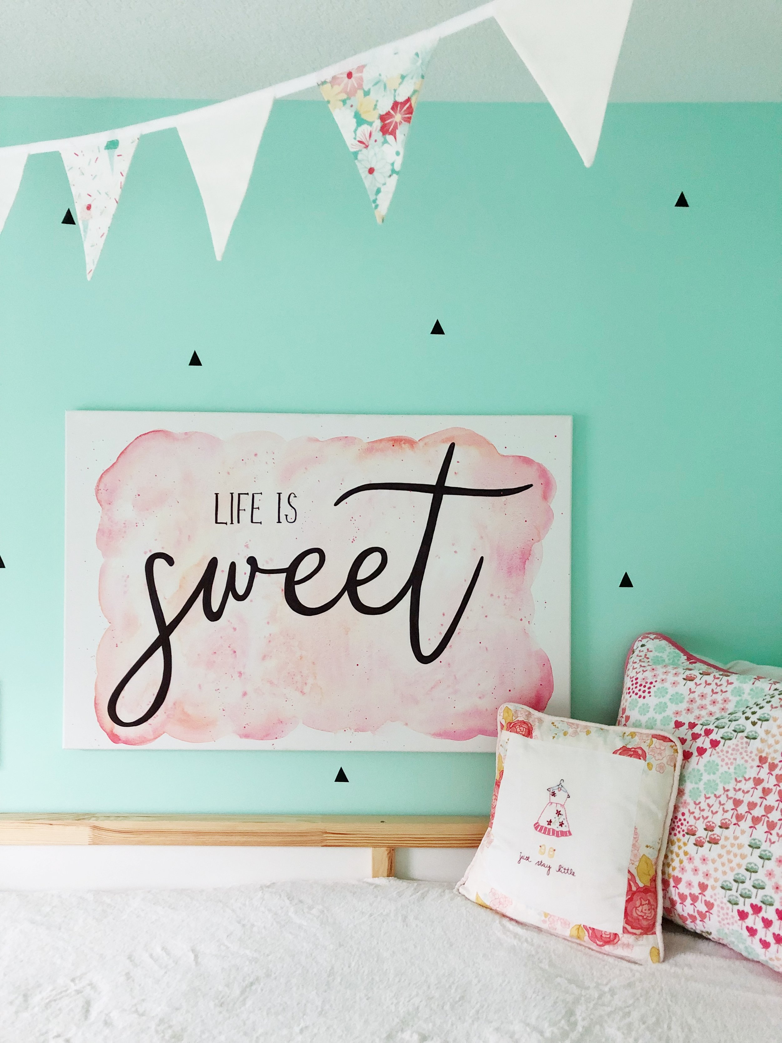 Ice Cream Social Bedroom. Life is Sweet. Girl's bedroom makeover. Pink and mint.