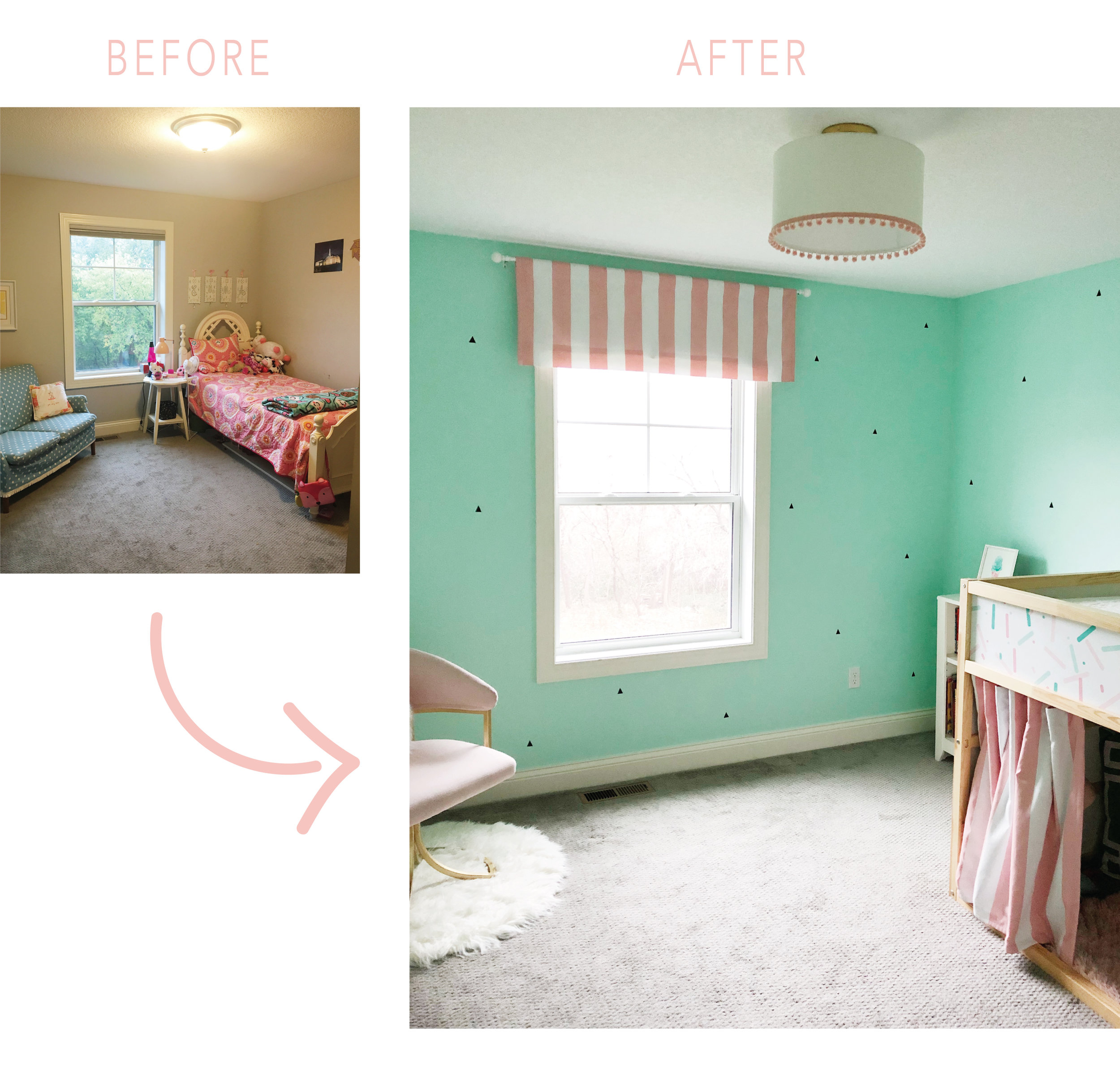 Ice Cream Themed bedroom before and after. Girls bedroom Reveal.