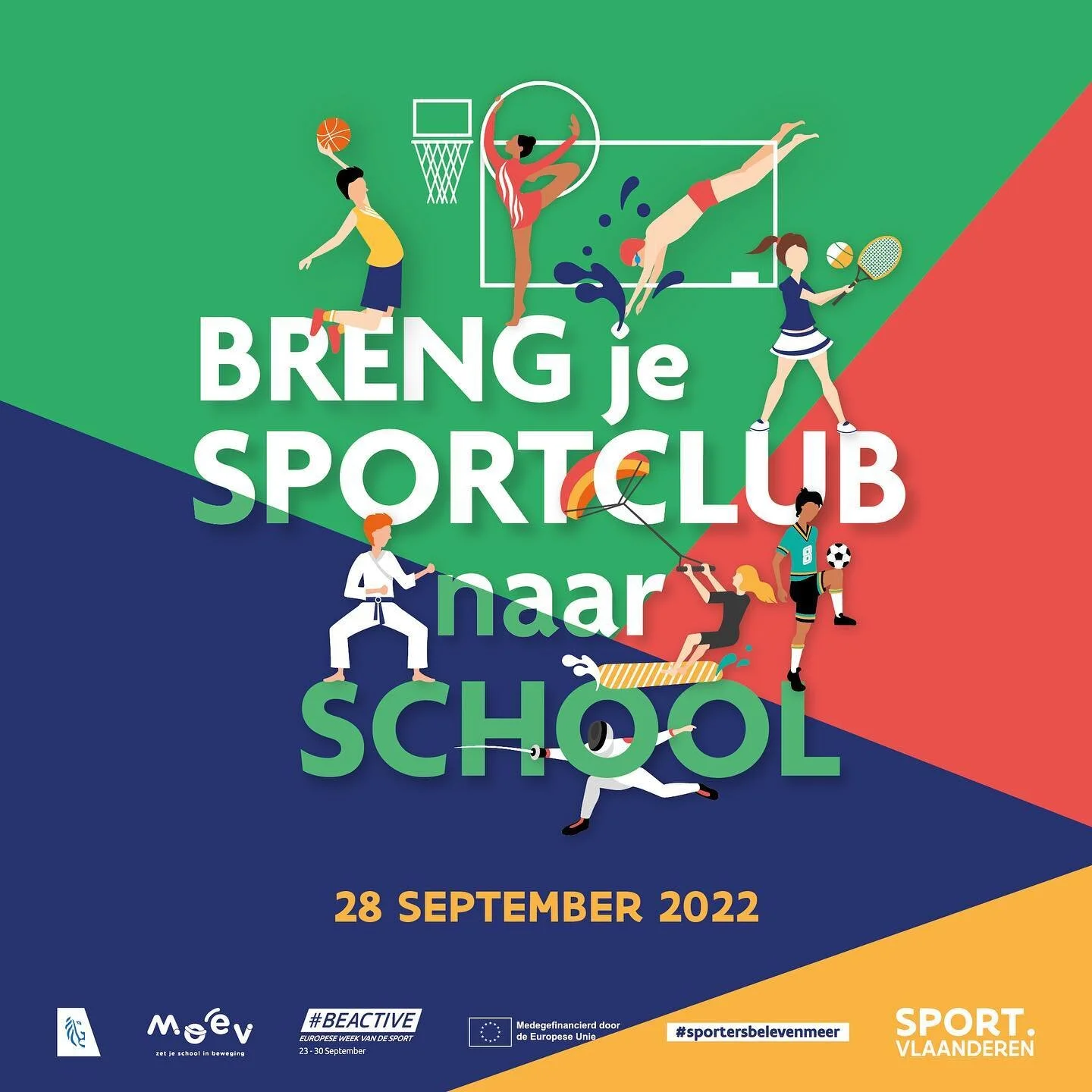 Woensdag 28 september staat in het teken van de actie &ldquo;Breng je sportclub naar school&rdquo;.
Dan mag je in sportoutfit van onze club naar school!!! Heb je nog geen T-shirt? Op maandag en dinsdag van 19u tot 21u kan je er eentje komen kopen voo