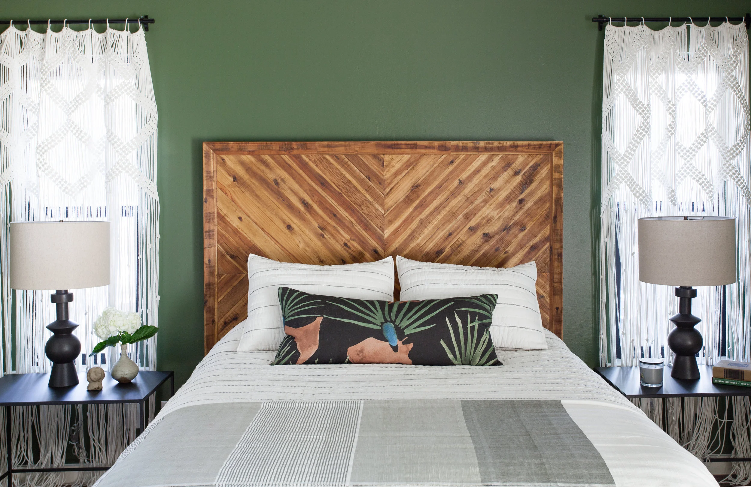 ERIN WILLIAMSON | OKENA WEST ELM BEDROOM GREEN PAINT LAKE AUSTIN RENTAL