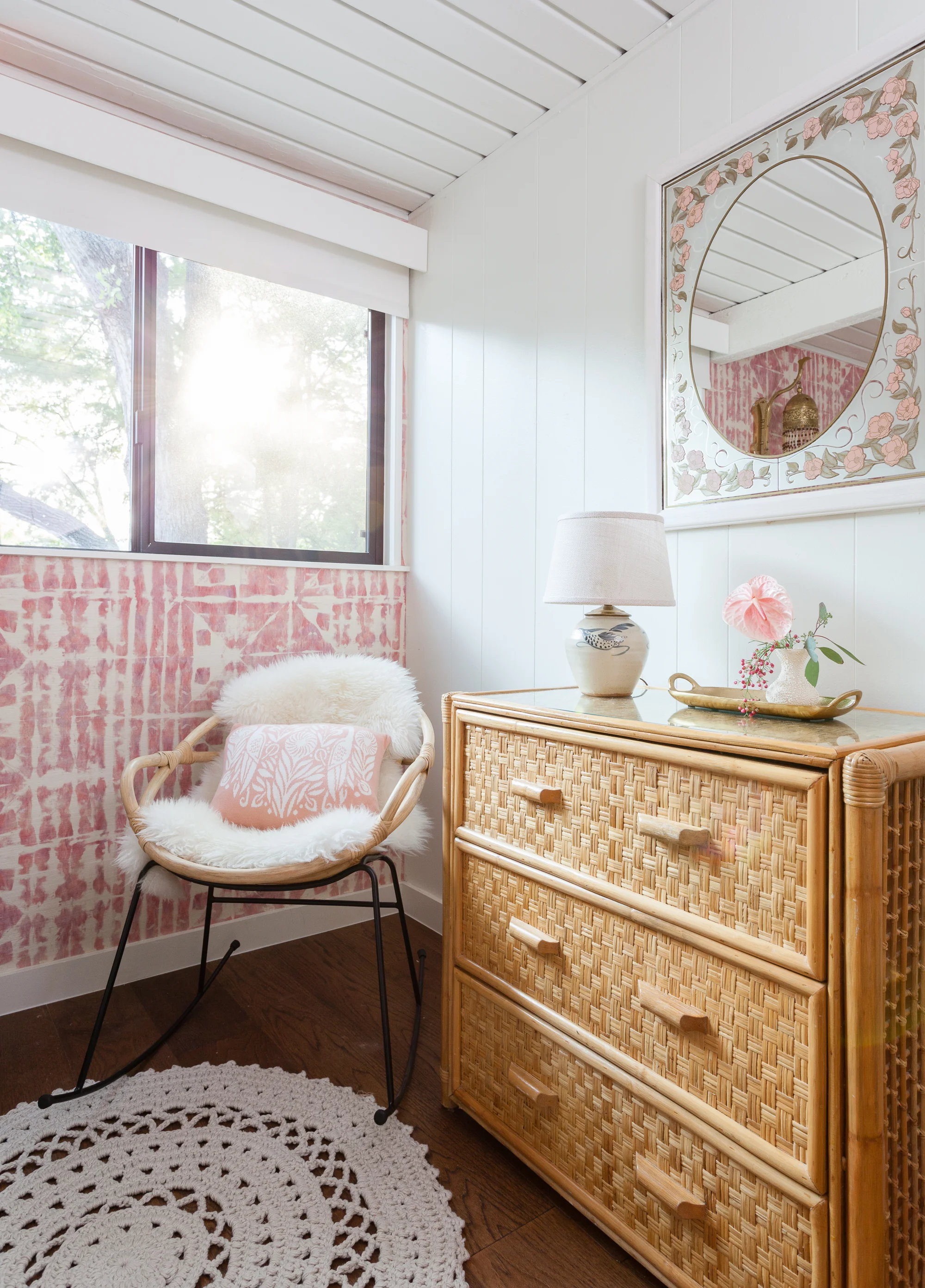 ERIN WILLIAMSON | OKENA NURSERY DECOR PINK WALLPAPER VINTAGE STYLE