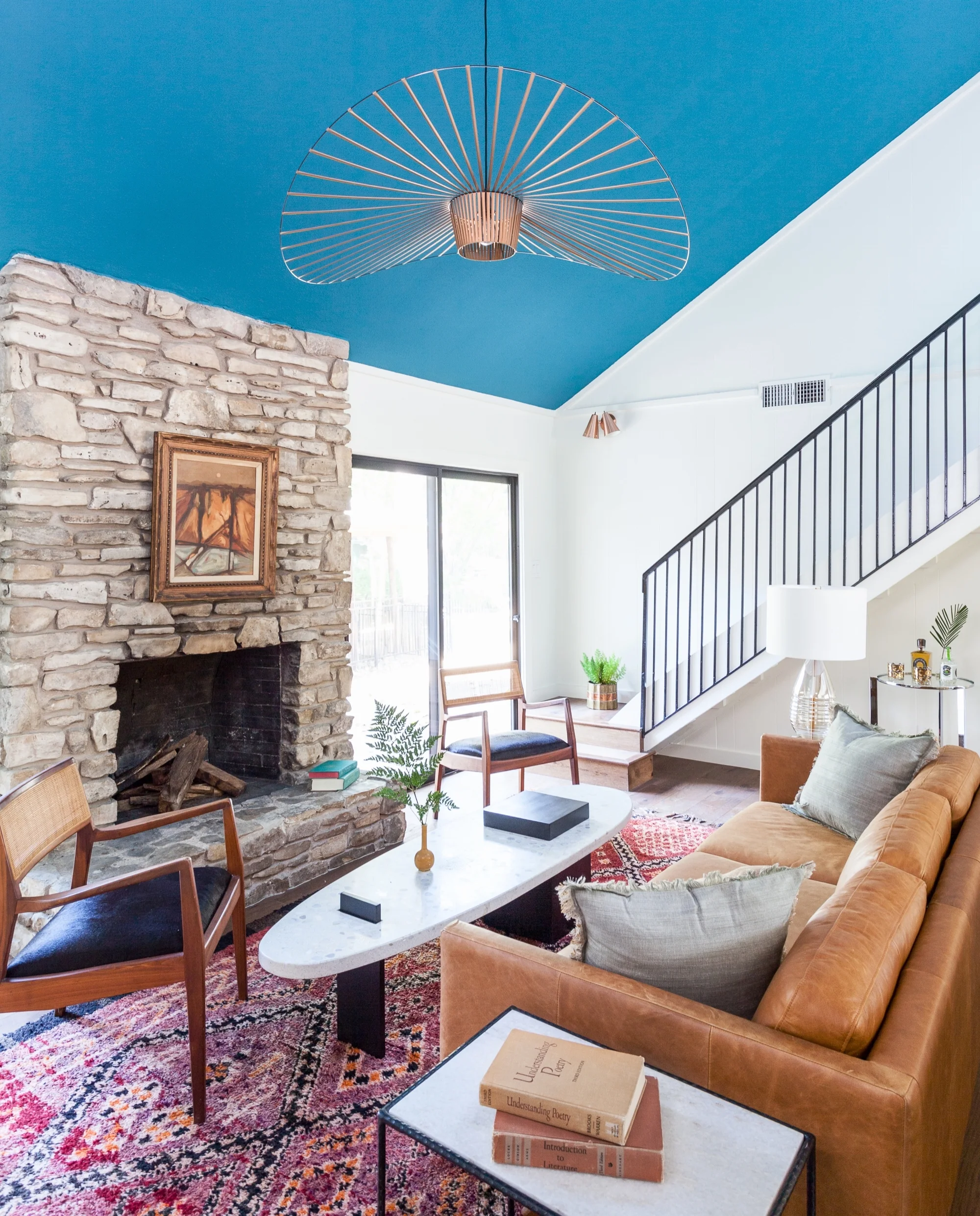 ERIN WILLIAMSON | OKENA PAINTED CEILING LARGO TEAL VERTIGO CHANDELIER VINTAGE ART CUSTOM STAIRCASE