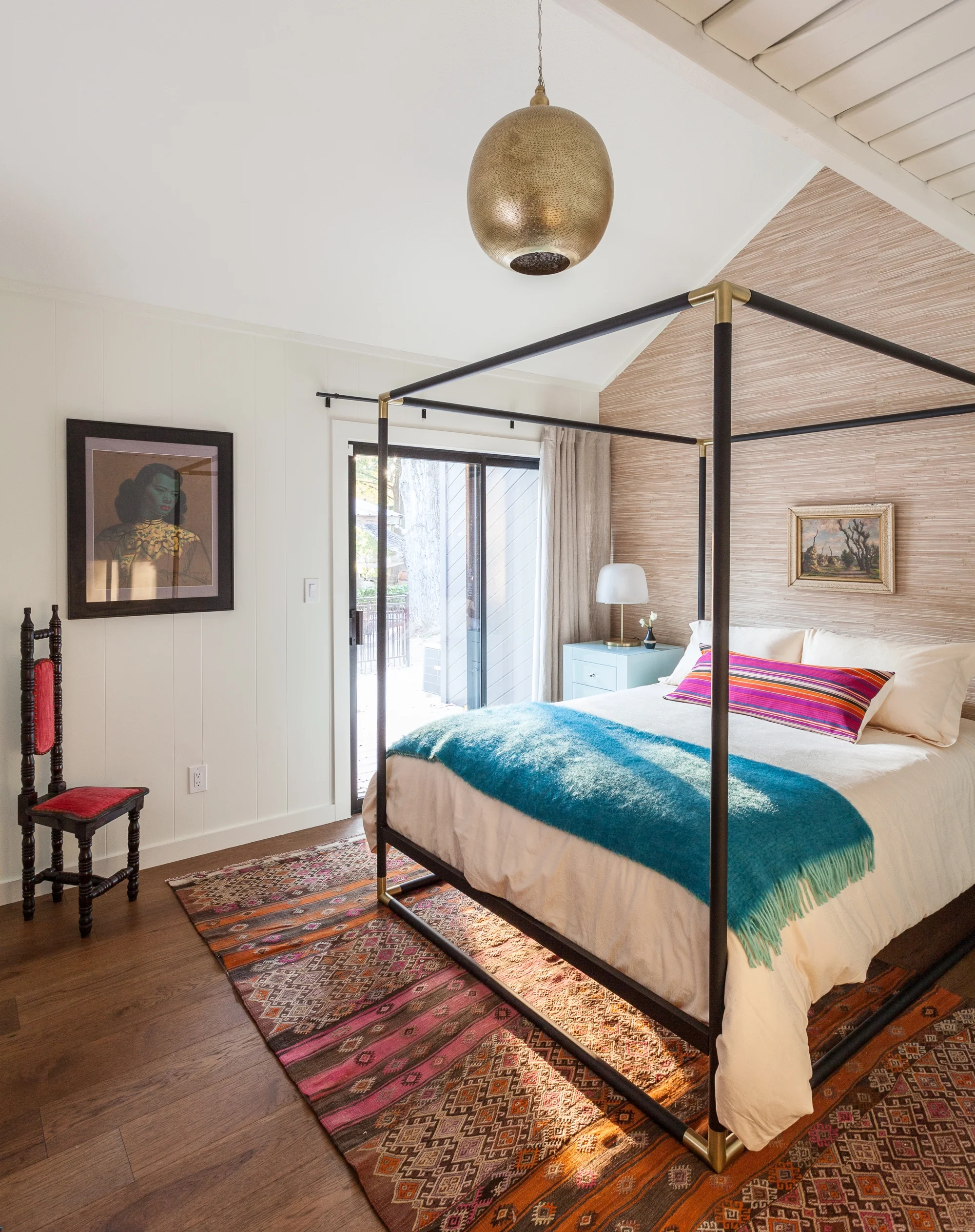 ERIN WILLIAMSON | OKENA CANOPY BEDROOM CB2 BRASS MOROCCAN CHANDELIER TURKISH RUG
