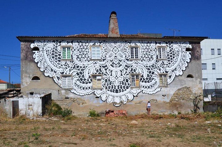 Polish artist, NeSpoon, introduces a new way to awaken walls that integrates street art, pottery, jewelry, and painting. This new method includes lace, and it has brought a breath of fresh air to the quality of street art. She uses lace as inspiratio