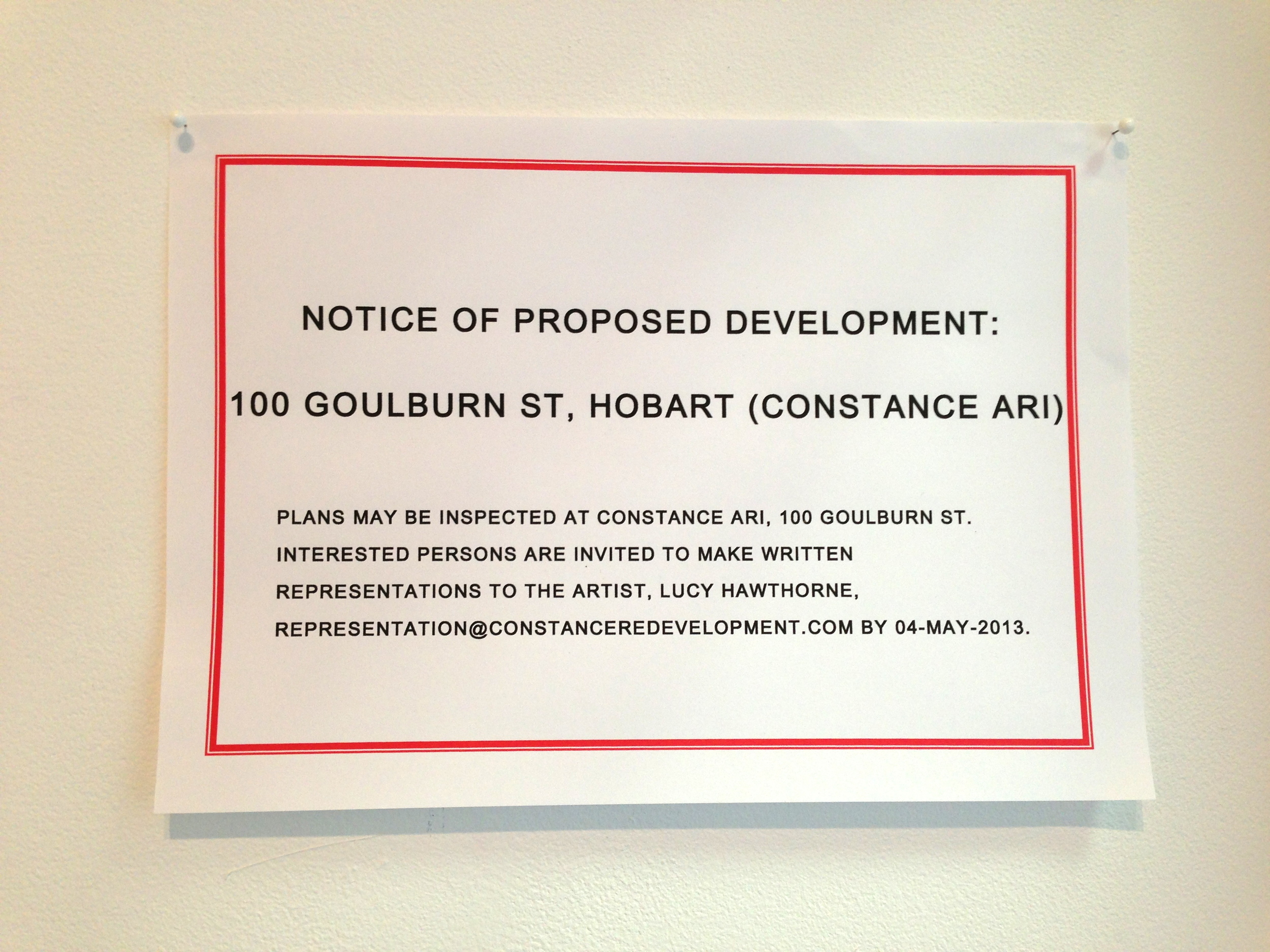 Notice of Proposed Development: 100 Goulburn St, Hobart (Constance ARI)