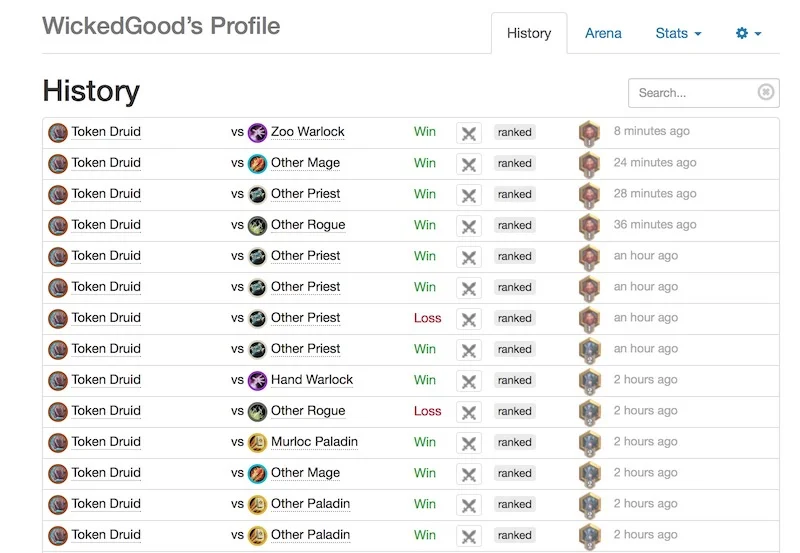 Match history from the Glacial Shard Change