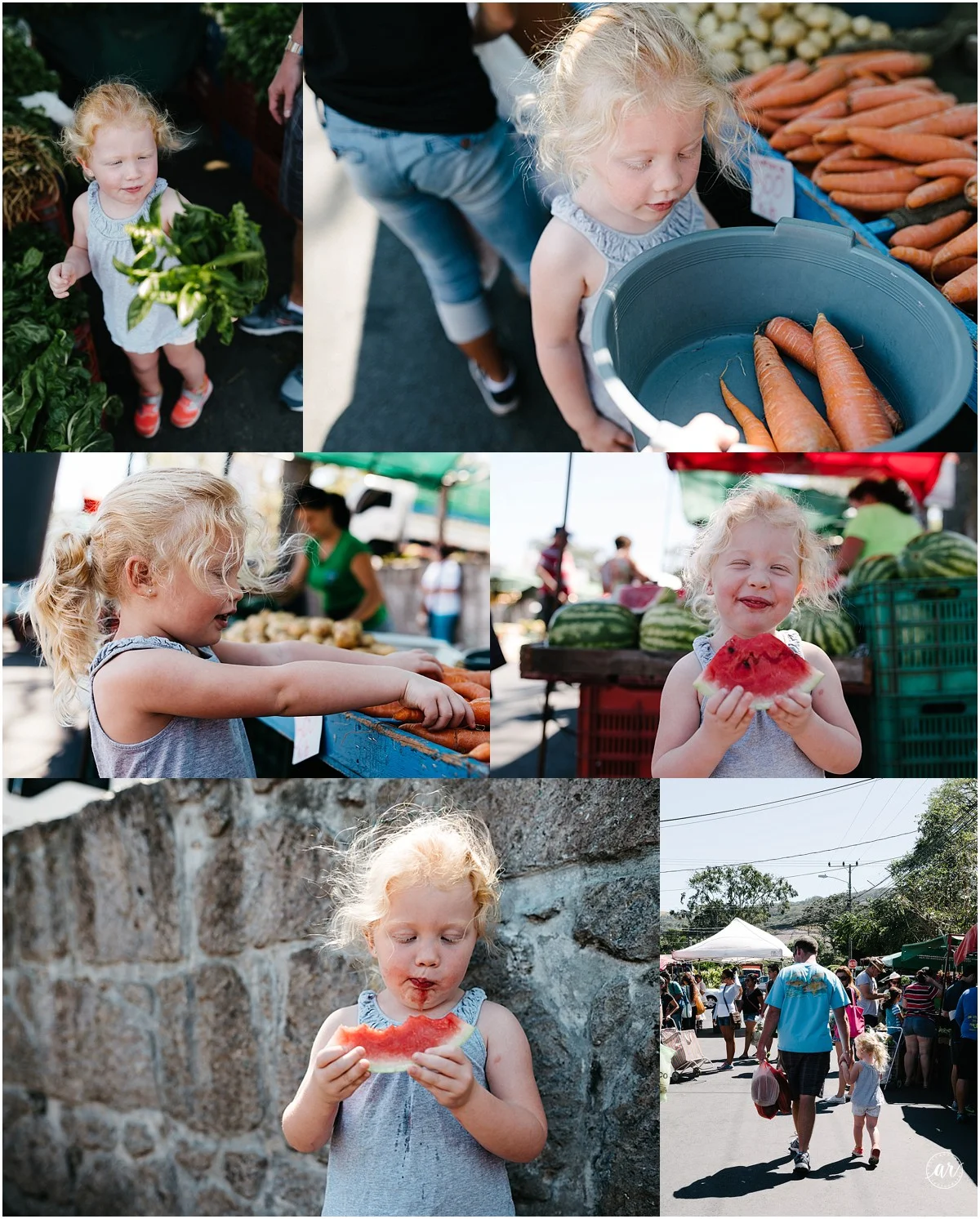 I'm eatin watermelon. We got the watermelon. We picked watermelon at the lemonade stand! Right mom? I'm pickin carrots. Ohh. I remember that! I ate those at school! My friends ate them too. Do you know who else is in my class? Claudia. She's my frie…