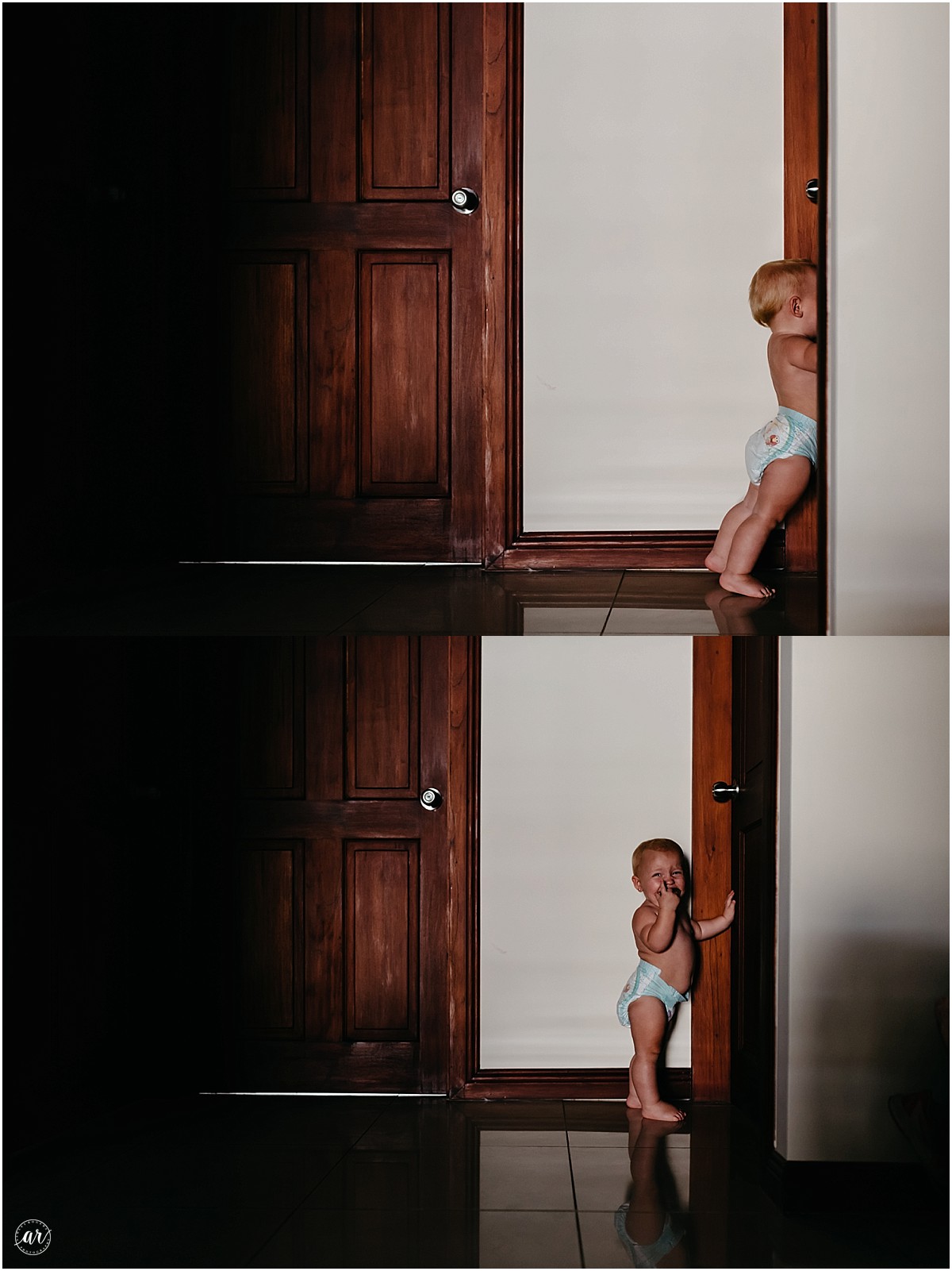 Is she on the railing?