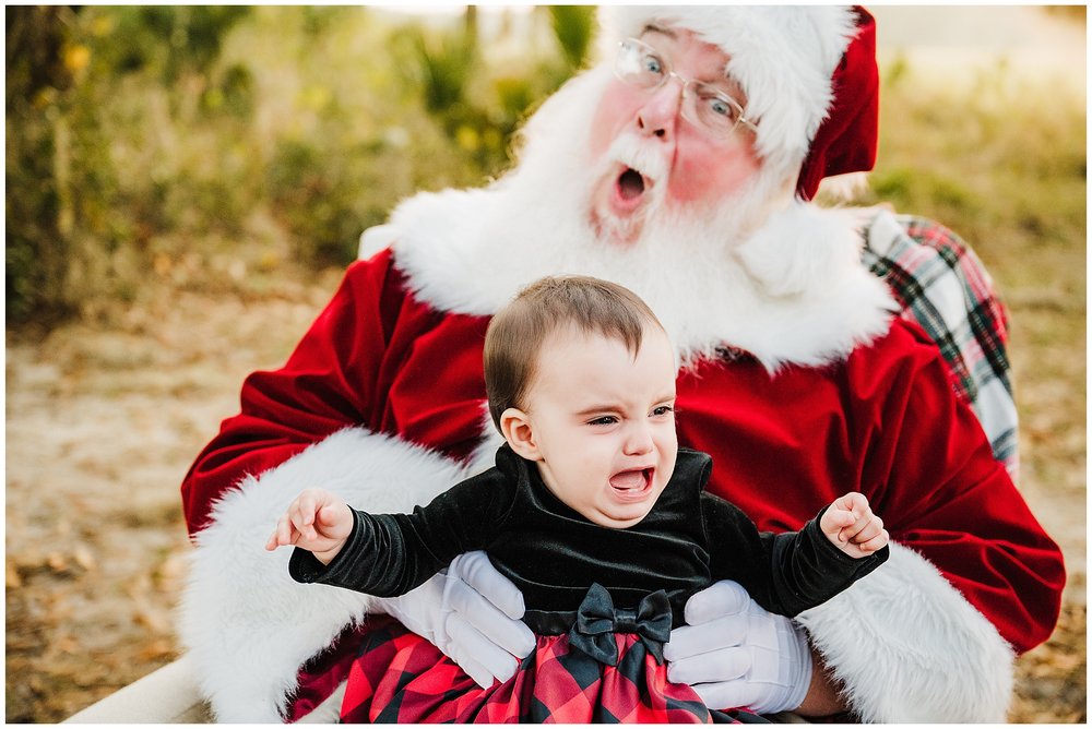 Baby screaming on Santa's lap.