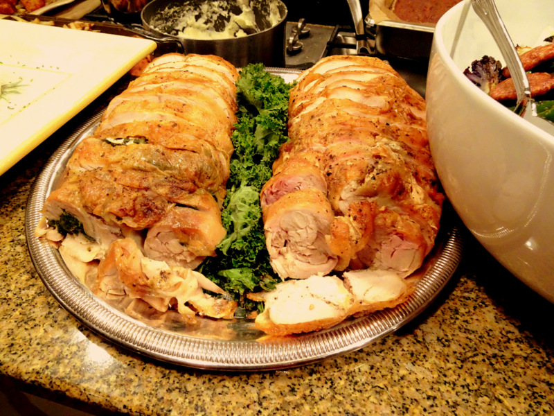 Chicken Galantine (One stuffed with Kale and Mushrooms, the other with Provolone and Gruyere