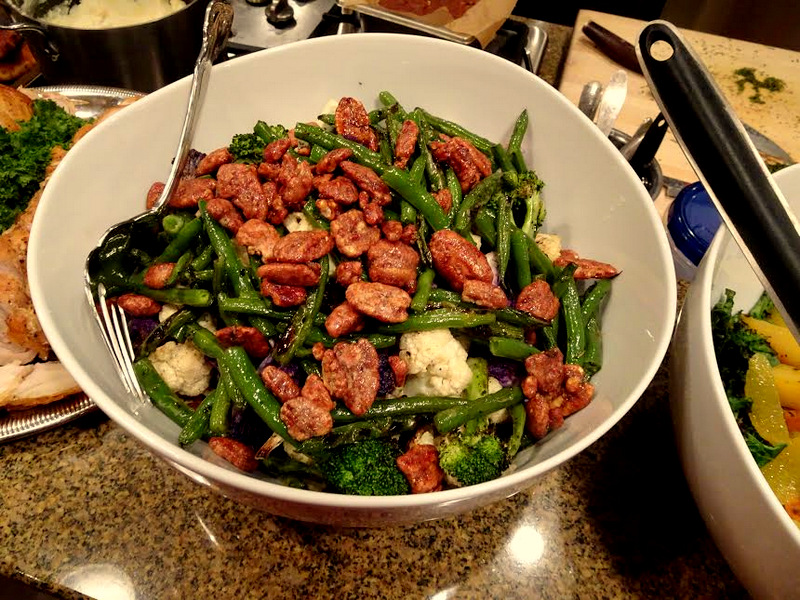 Green Beans, Cauliflower, Broccoli, and Candied Pecans