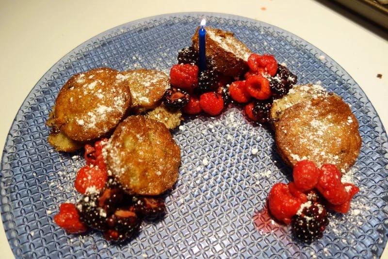 Dairy Free Chocolate Chip Banana Cakes, Lavender Sugar Berries