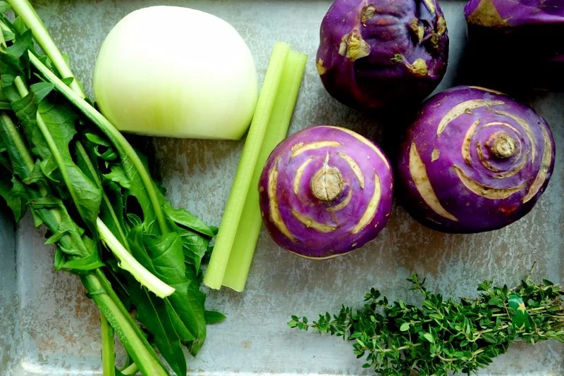 Kohlrabi soup mise en place