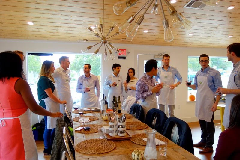 The group arrives and makes themselves at home. (Patricia's Table is BYOB).